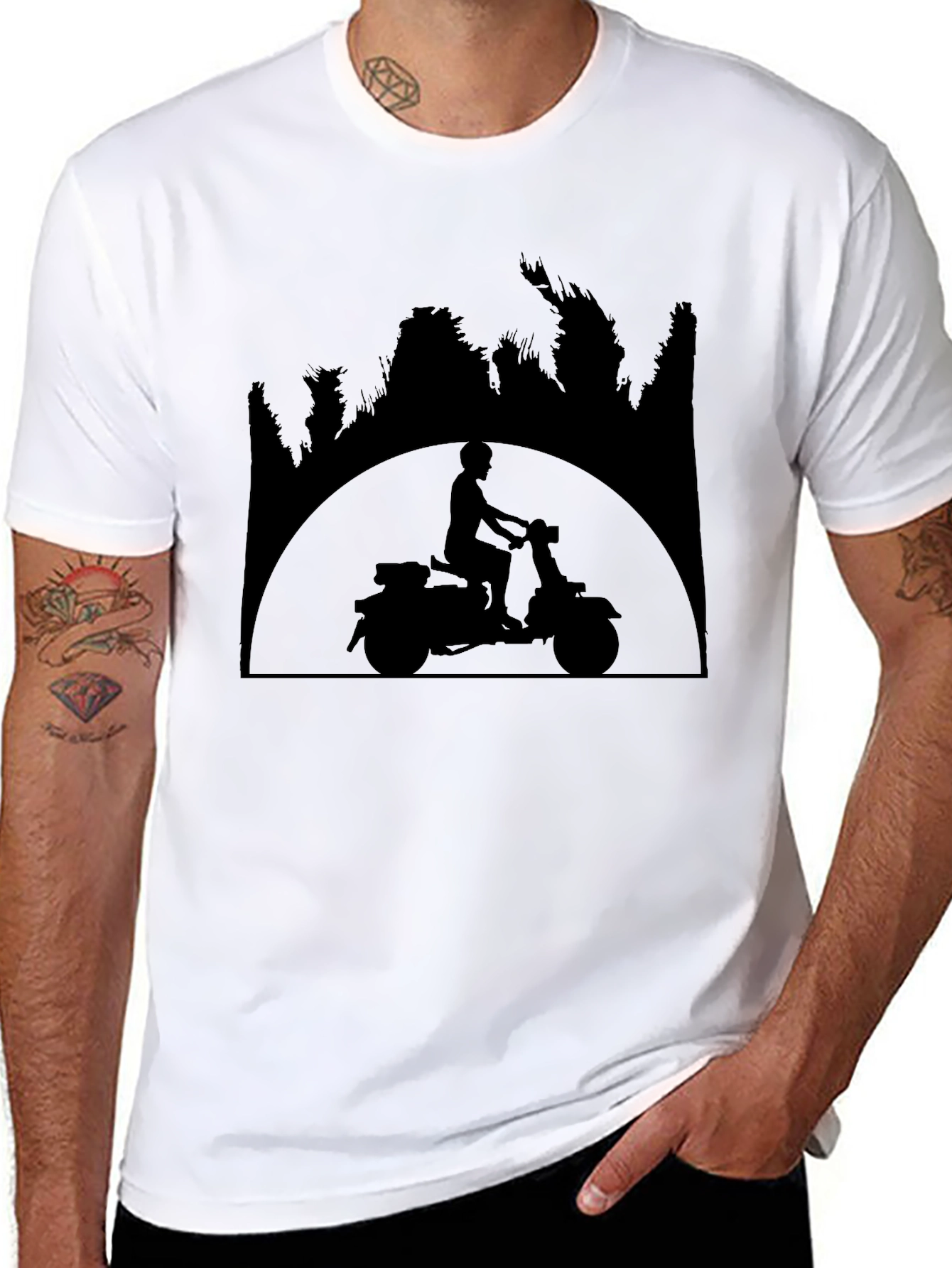 Black Retro Scooter Silhouette Black T-Shirt view 8