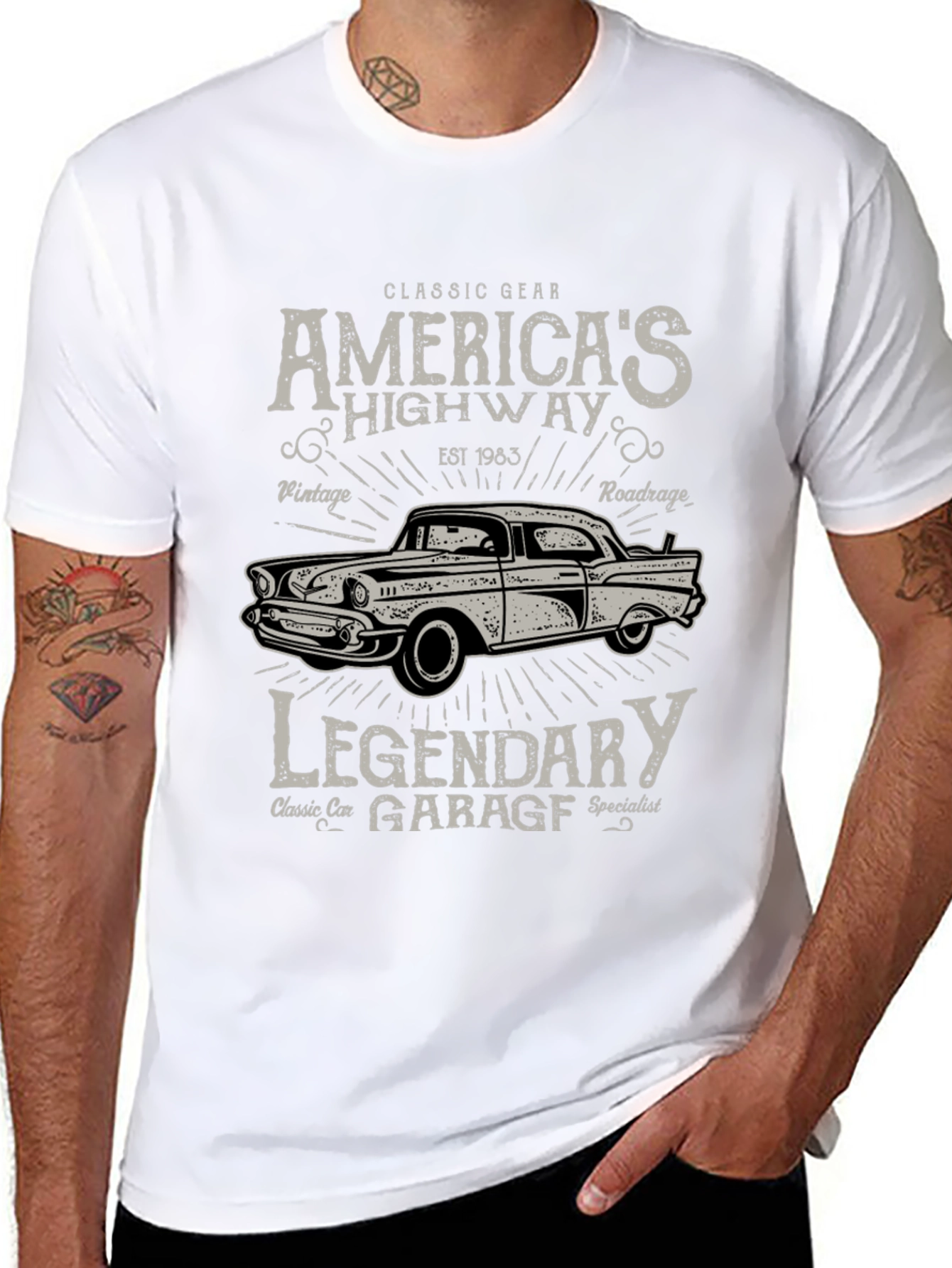 Black Classic Car Garage Tee - America's Highway T-Shirt view 8