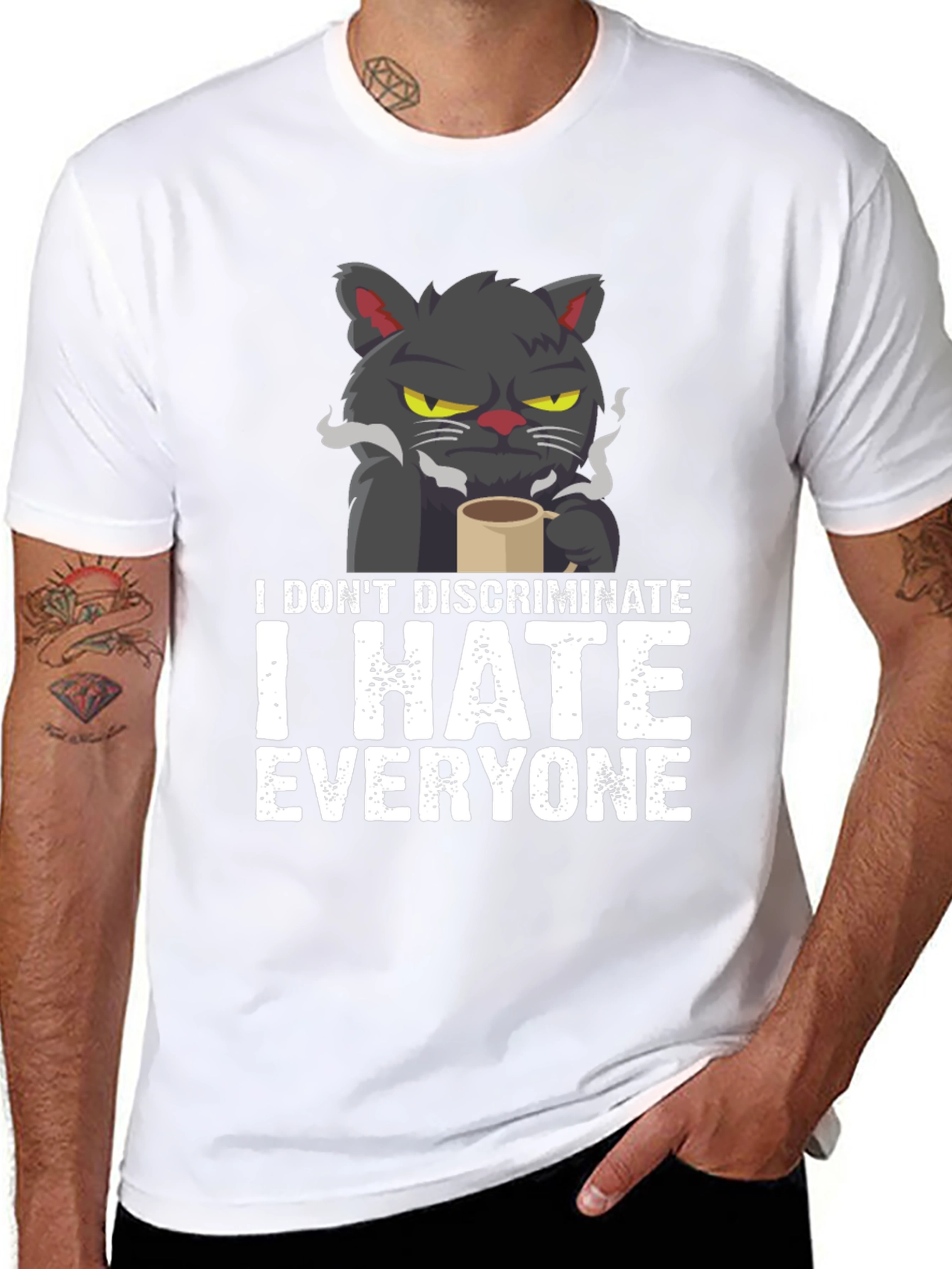 Black I Hate Everyone Cat T-Shirt view 8