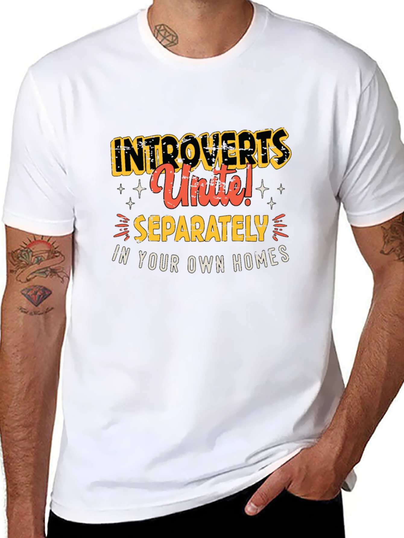 Black Introvert Unite T-Shirt - Black Crew Neck Tee view 8