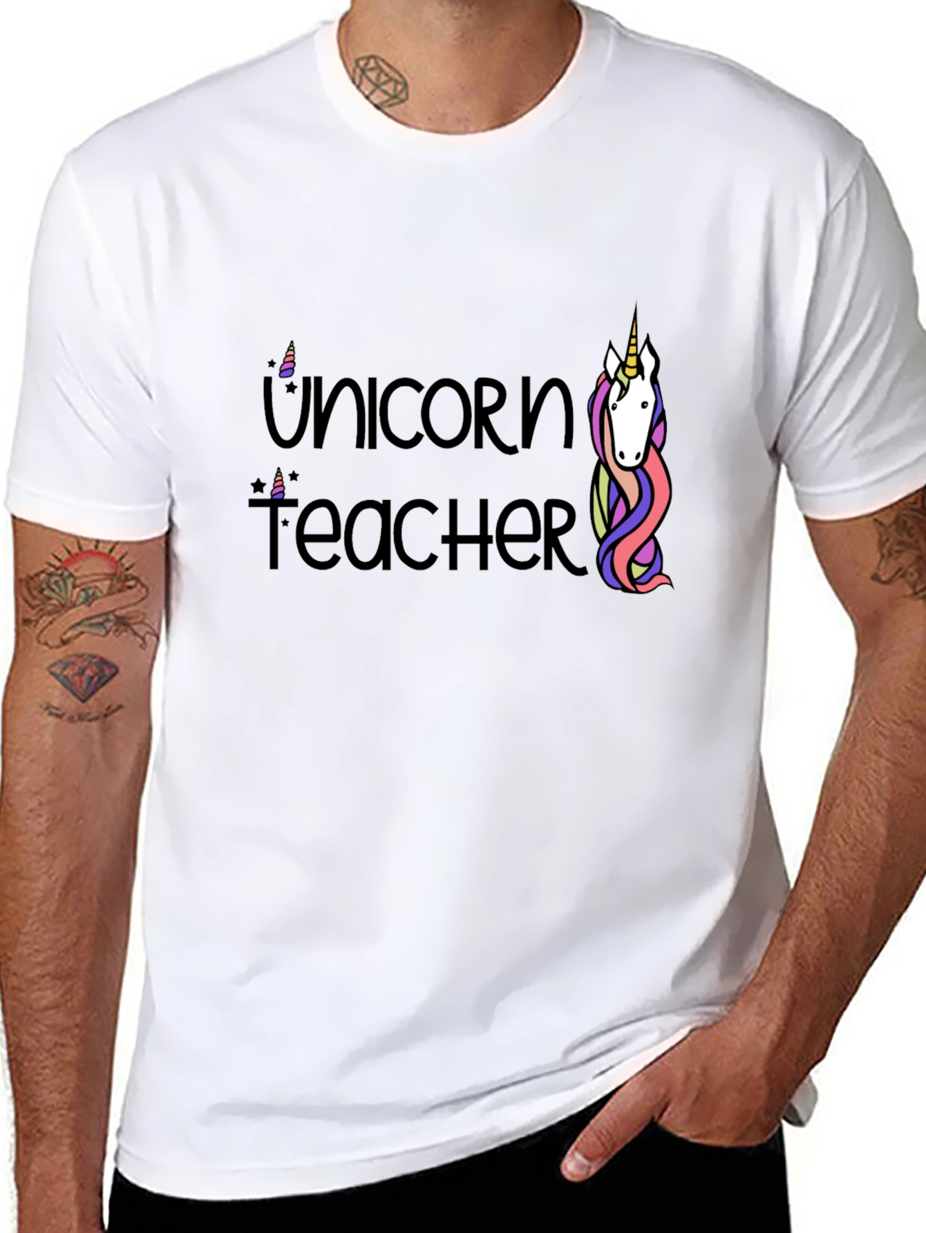 Black Unicorn Teacher Graphic T-Shirt - Black Cotton Tee view 8