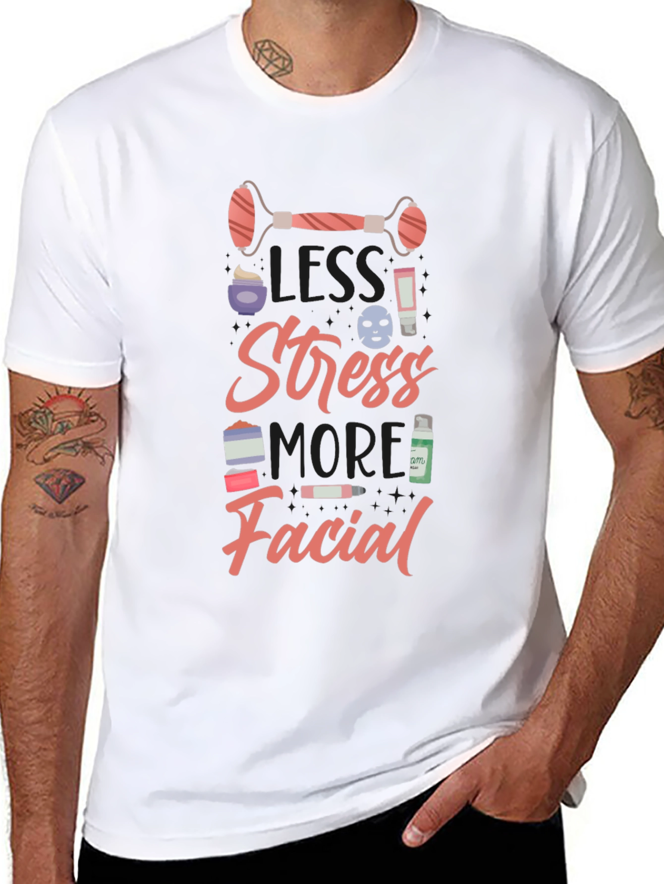 Less Stress More Facial Graphic Tee - Black - 8