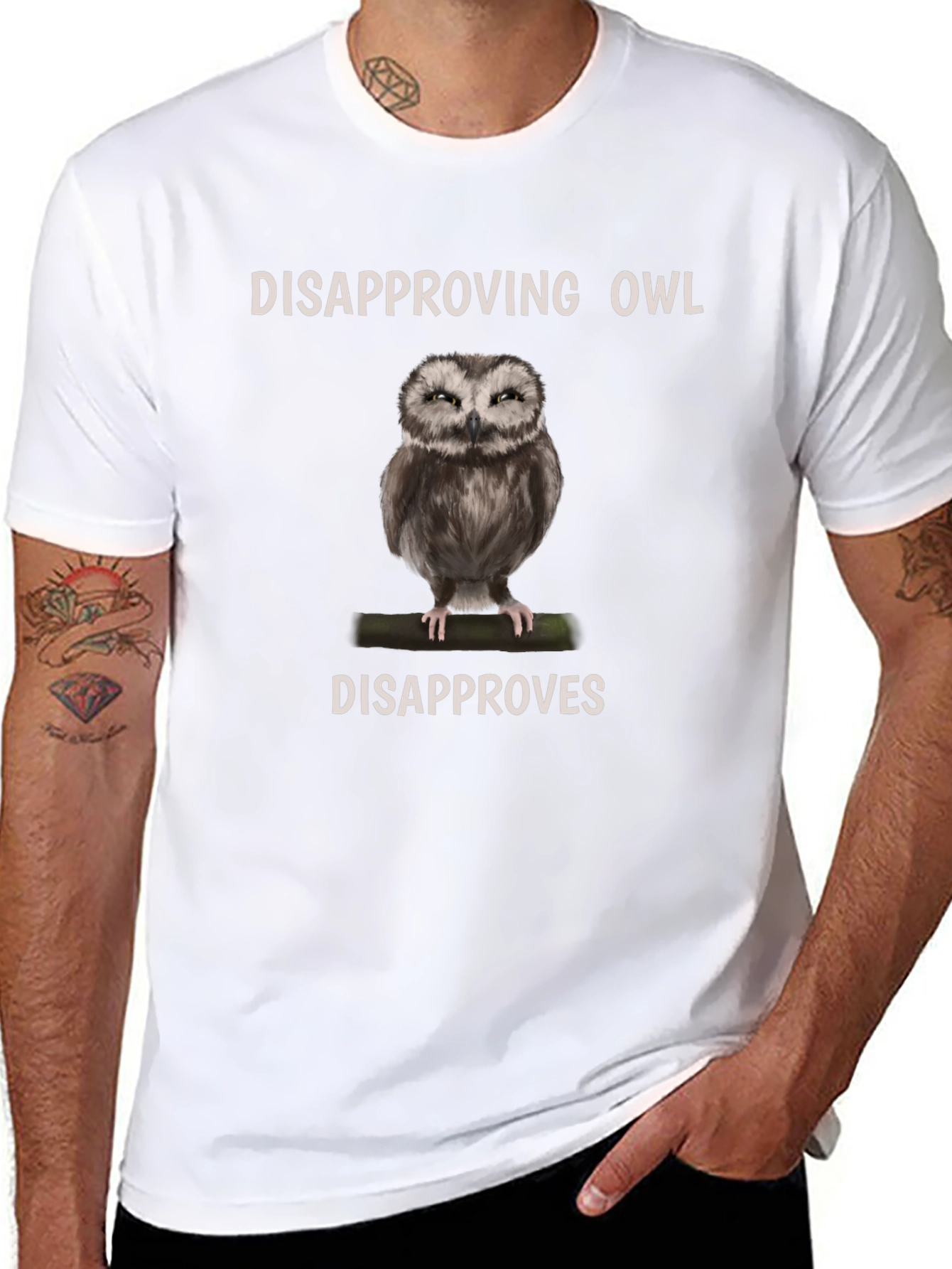 Black Disapproving Owl Graphic Tee - Unisex Cotton Blend view 8