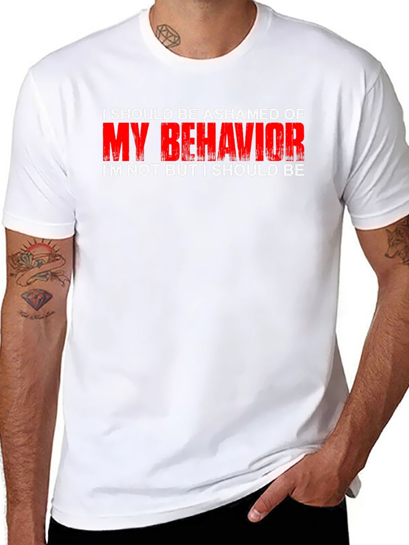 Black Ashamed of My Behavior T-Shirt view 8