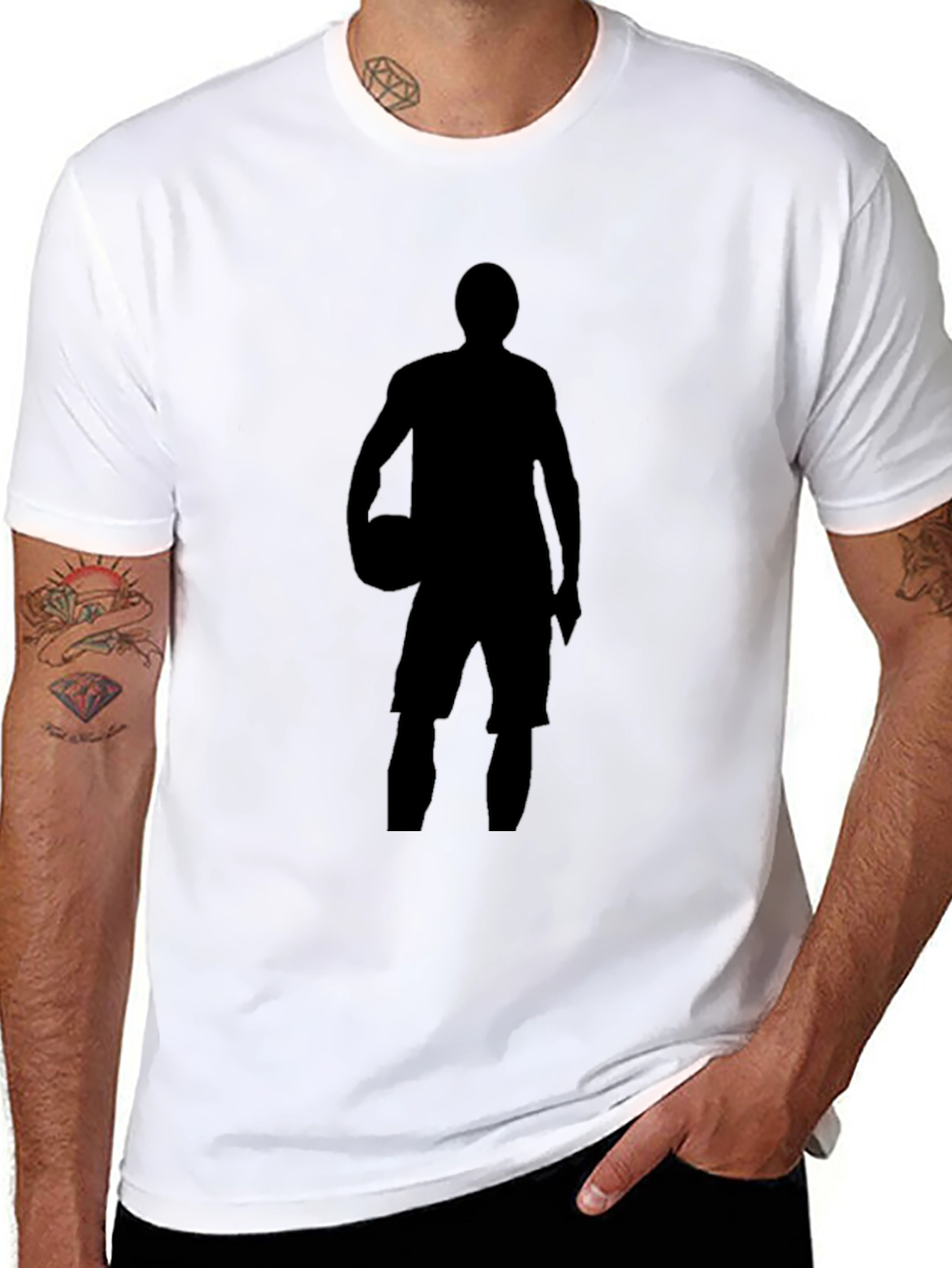 Black Basketball Player Silhouette Graphic Tee - Black Cotton view 8