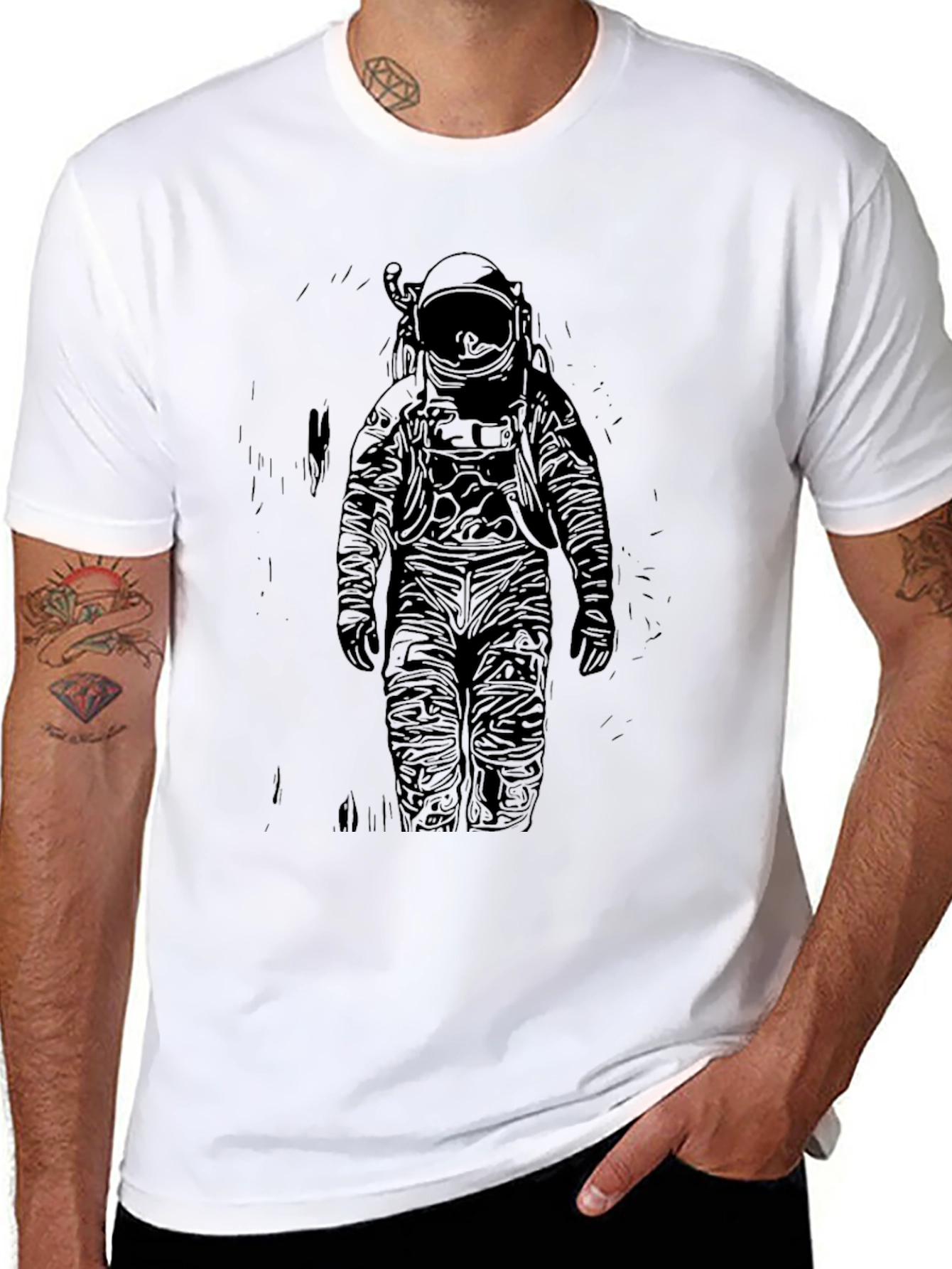 Black Astronaut Graphic Print T-Shirt - Black view 8