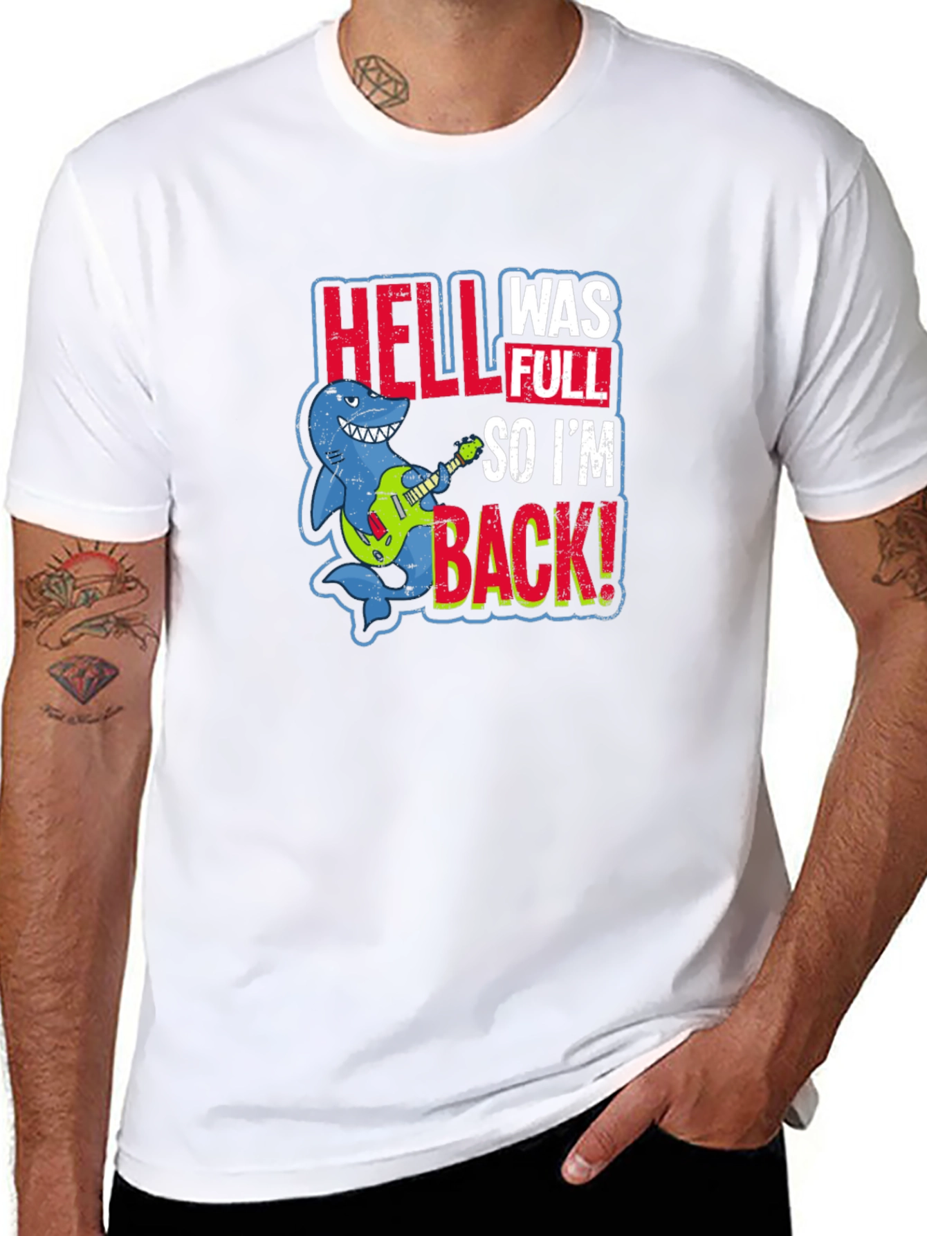 Black Hell Was Full Shark Guitar T-Shirt view 8