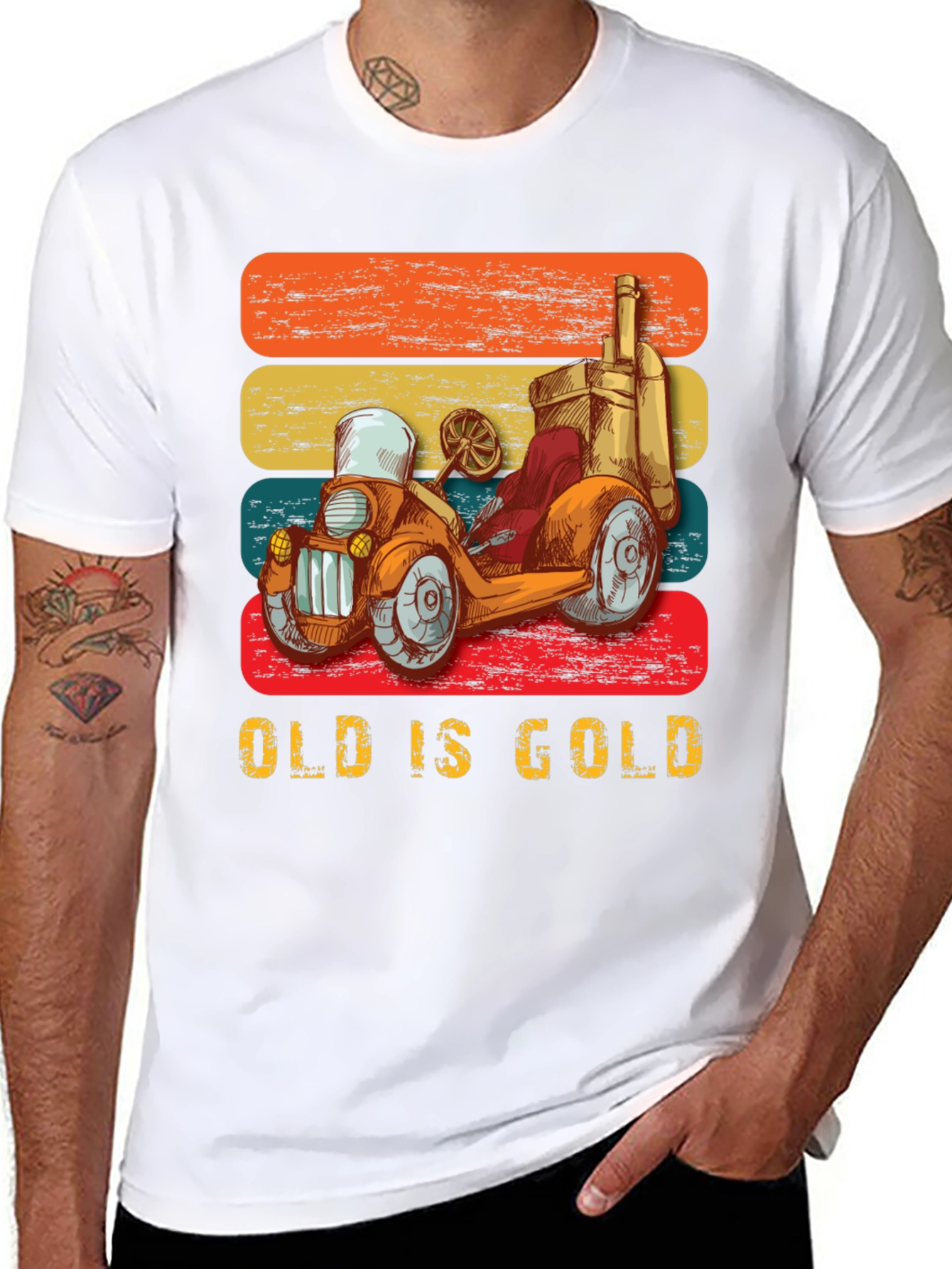 Black Vintage Car Graphic T-Shirt - Old is Gold view 8