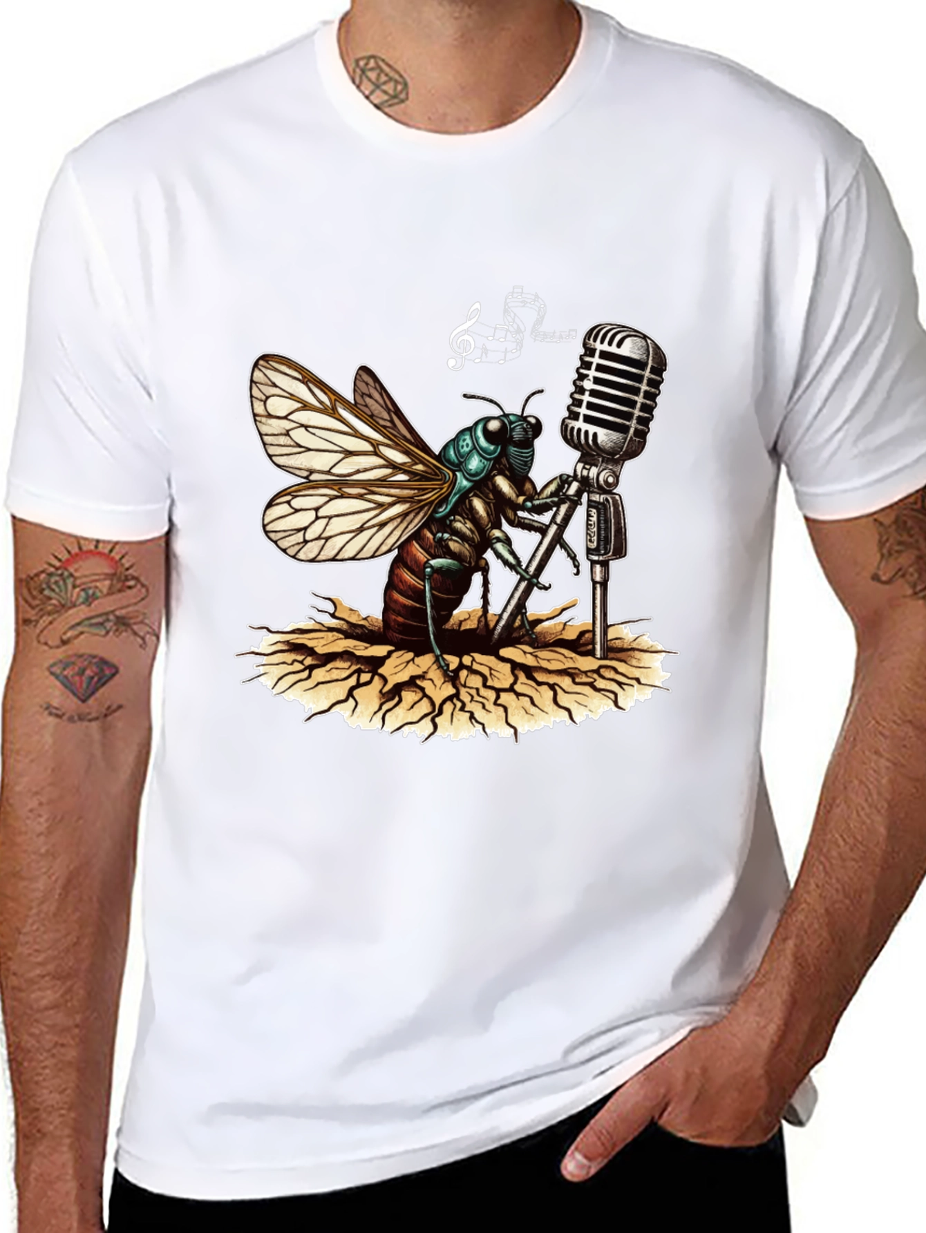 Black Cicada Singer Graphic Tee - Retro Mic view 8