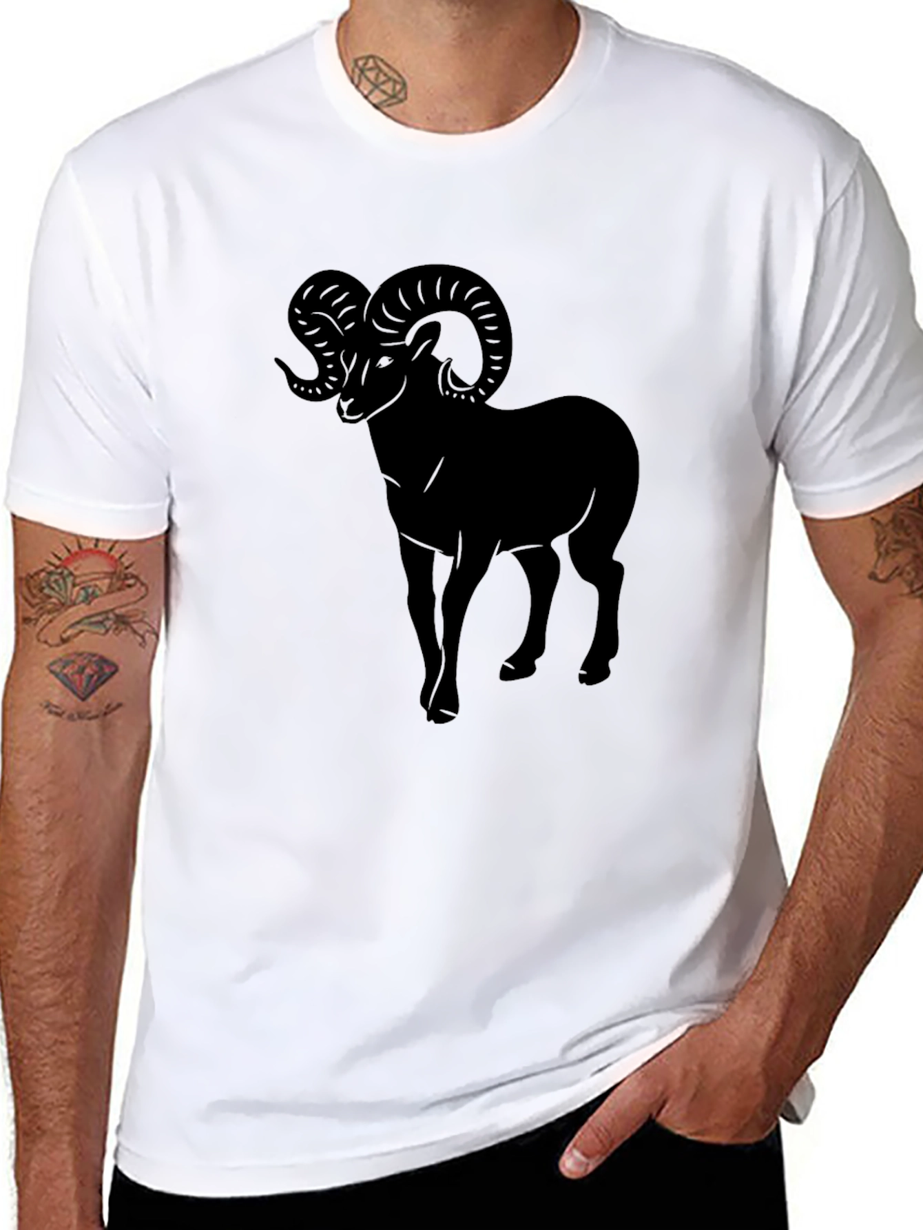 Black Men's Black T-Shirt with Ram Graphic view 8