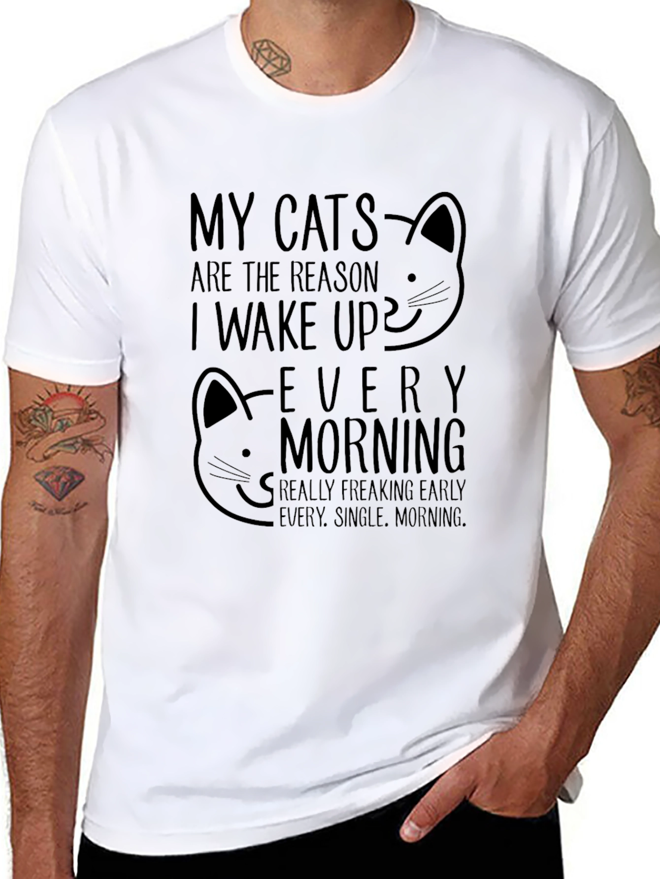 Black My Cats Reason Wake Up T-Shirt view 8