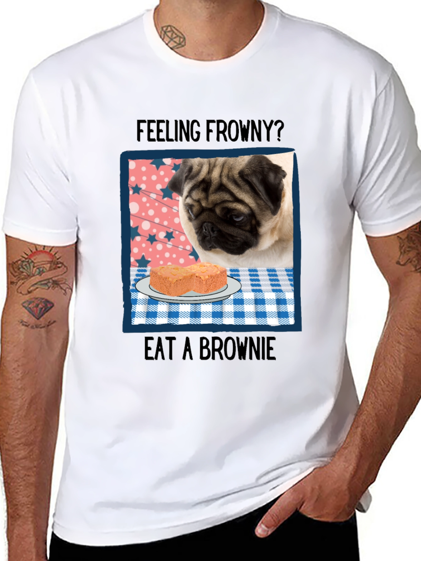 Black Feeling Frowny Pug T-Shirt view 8