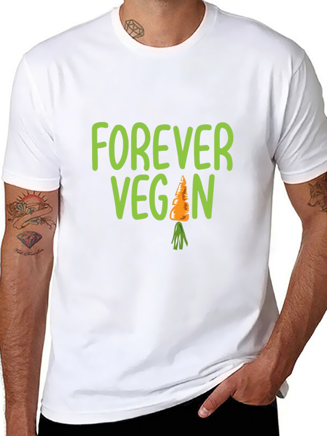 Black Forever Vegan Carrot T-Shirt - Unisex Black Tee view 8