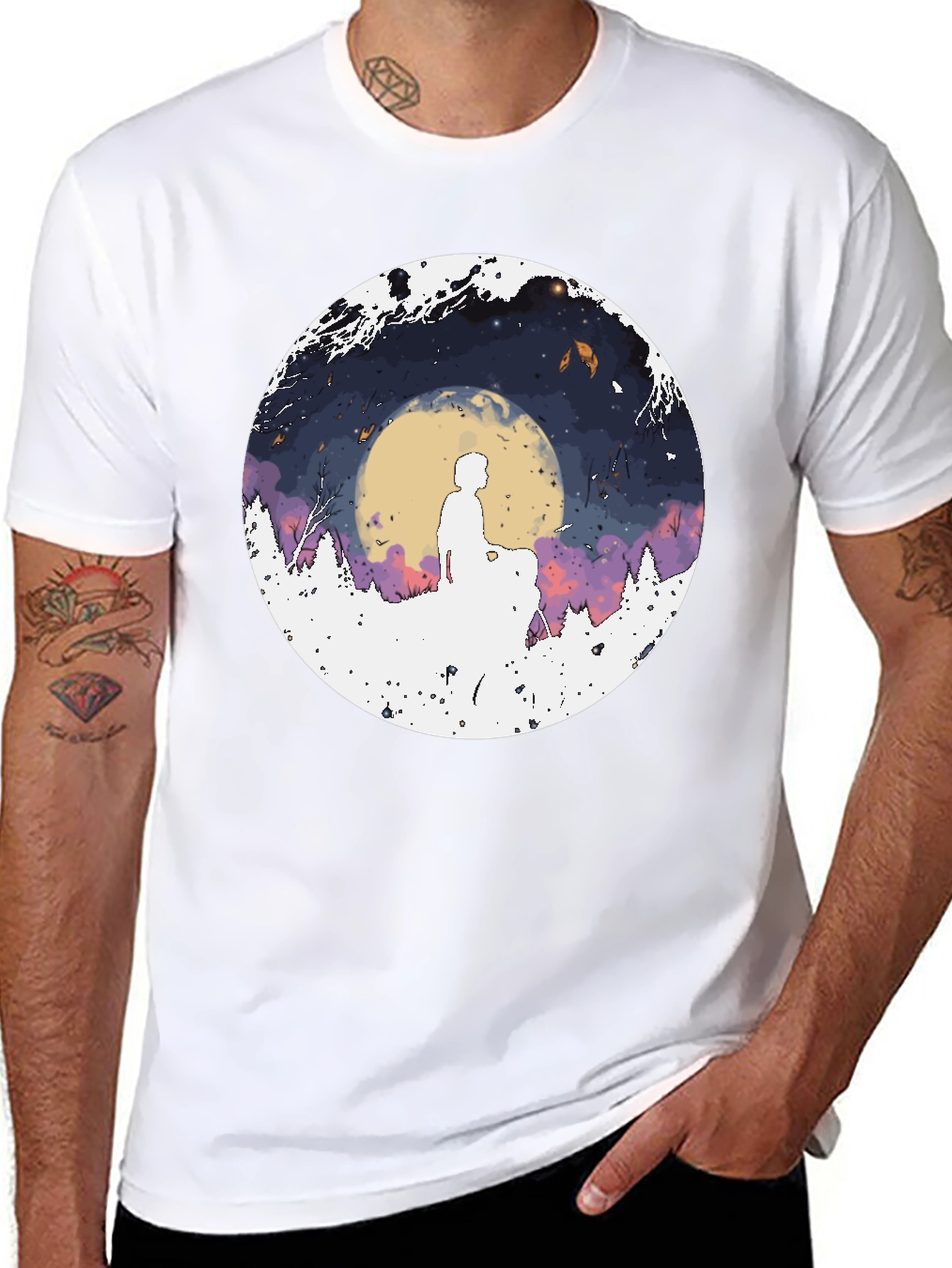 Black Silhouette Moon Graphic Men's Tee view 8