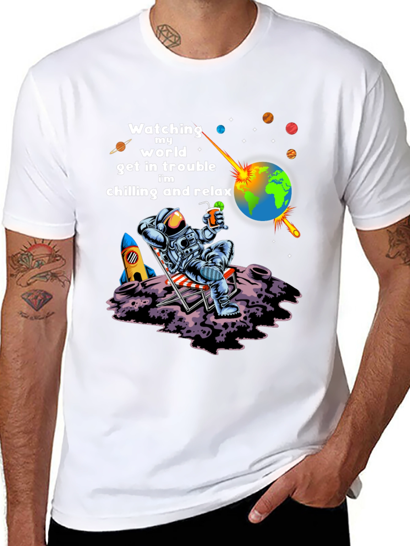 Black Astronaut Chilling T-Shirt view 8