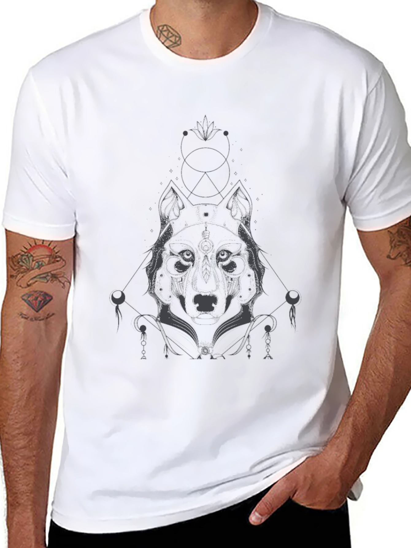 Black Men's Black Wolf Graphic Tee - Modern & Stylish view 8