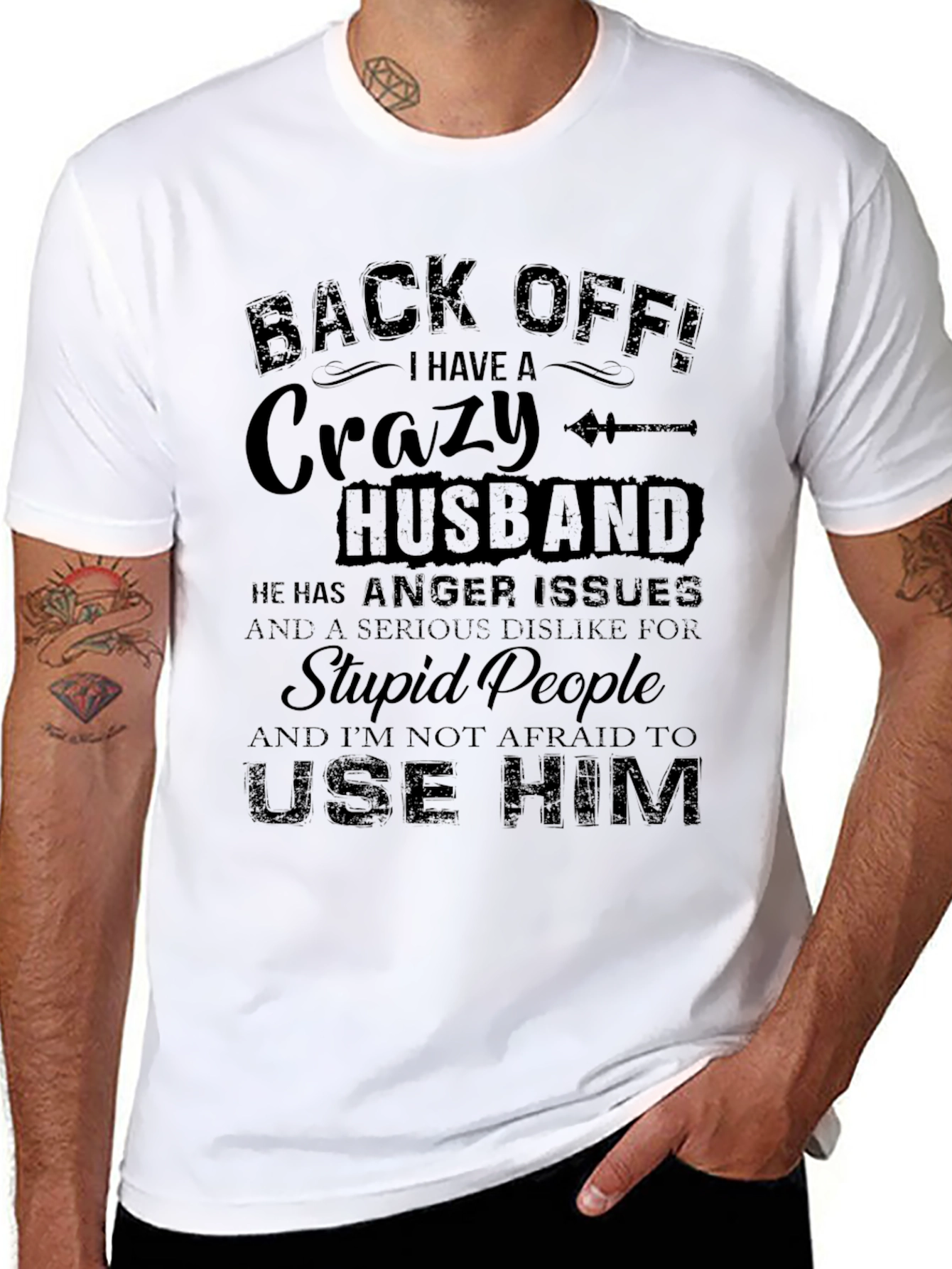 Black Crazy Husband Graphic Tee - Black view 8