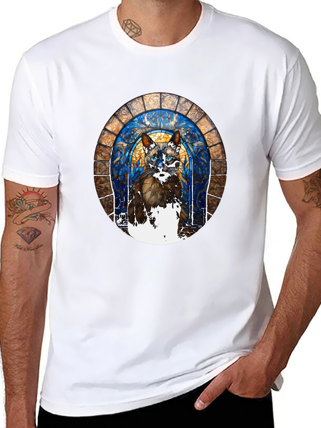 Black Stained Glass Cat T-Shirt view 8