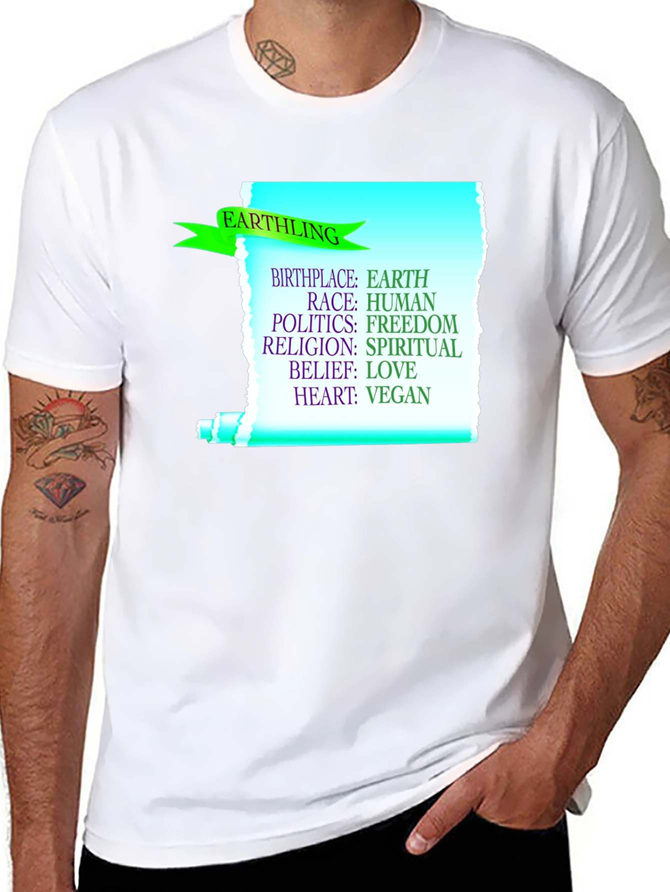 Black Earthling Vegan T-Shirt - Earth, Human, Freedom, Love view 8