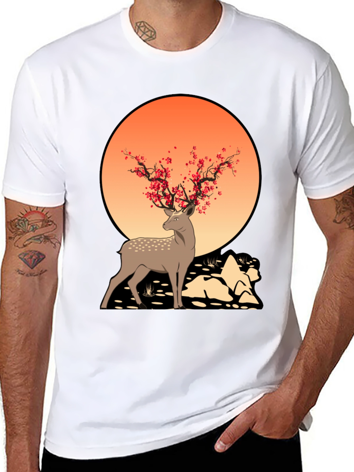 Black Nature-Inspired Deer Graphic Tee view 8