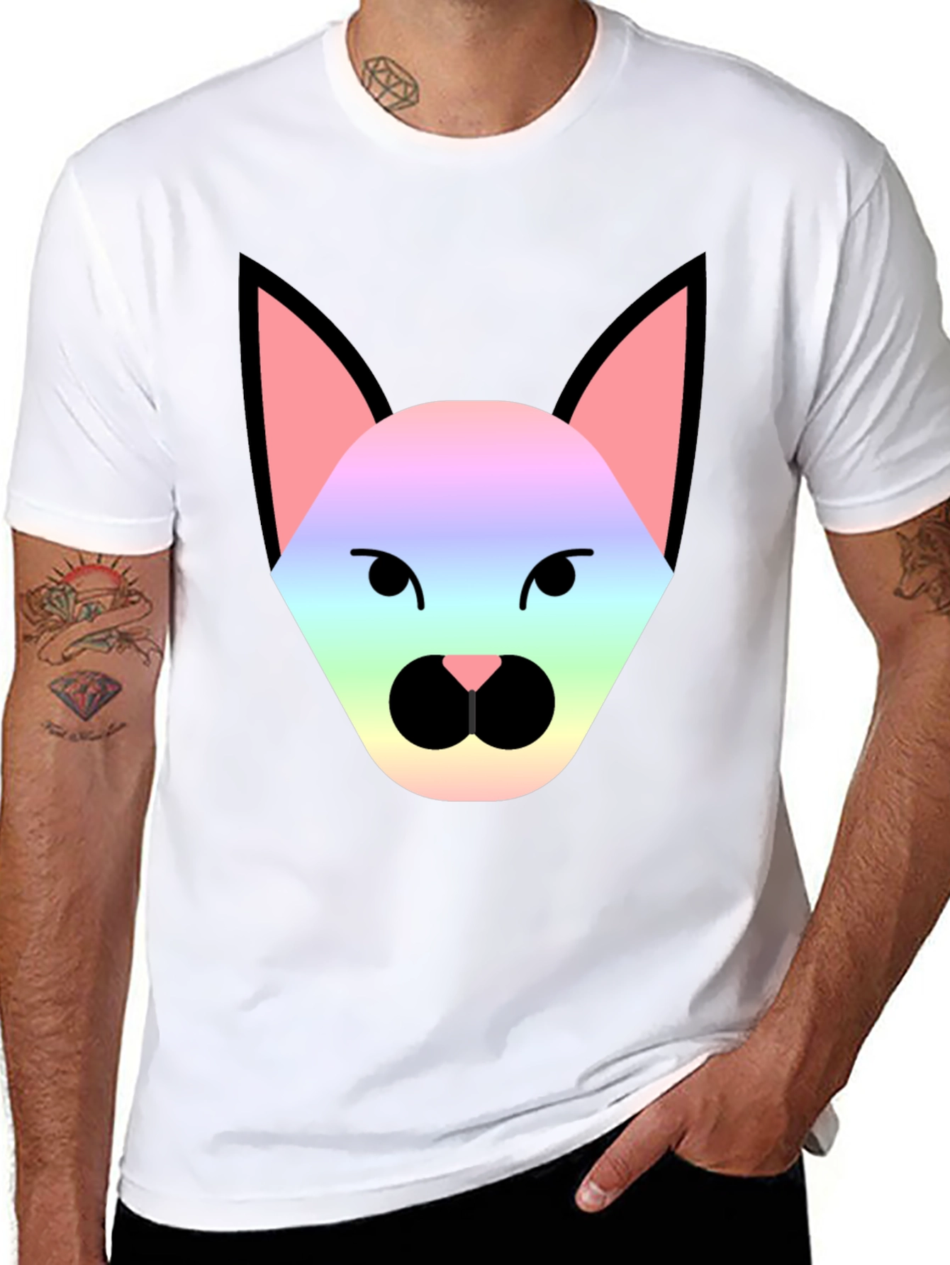 Black Rainbow Cat Graphic Tee - Unisex Black T-Shirt view 8