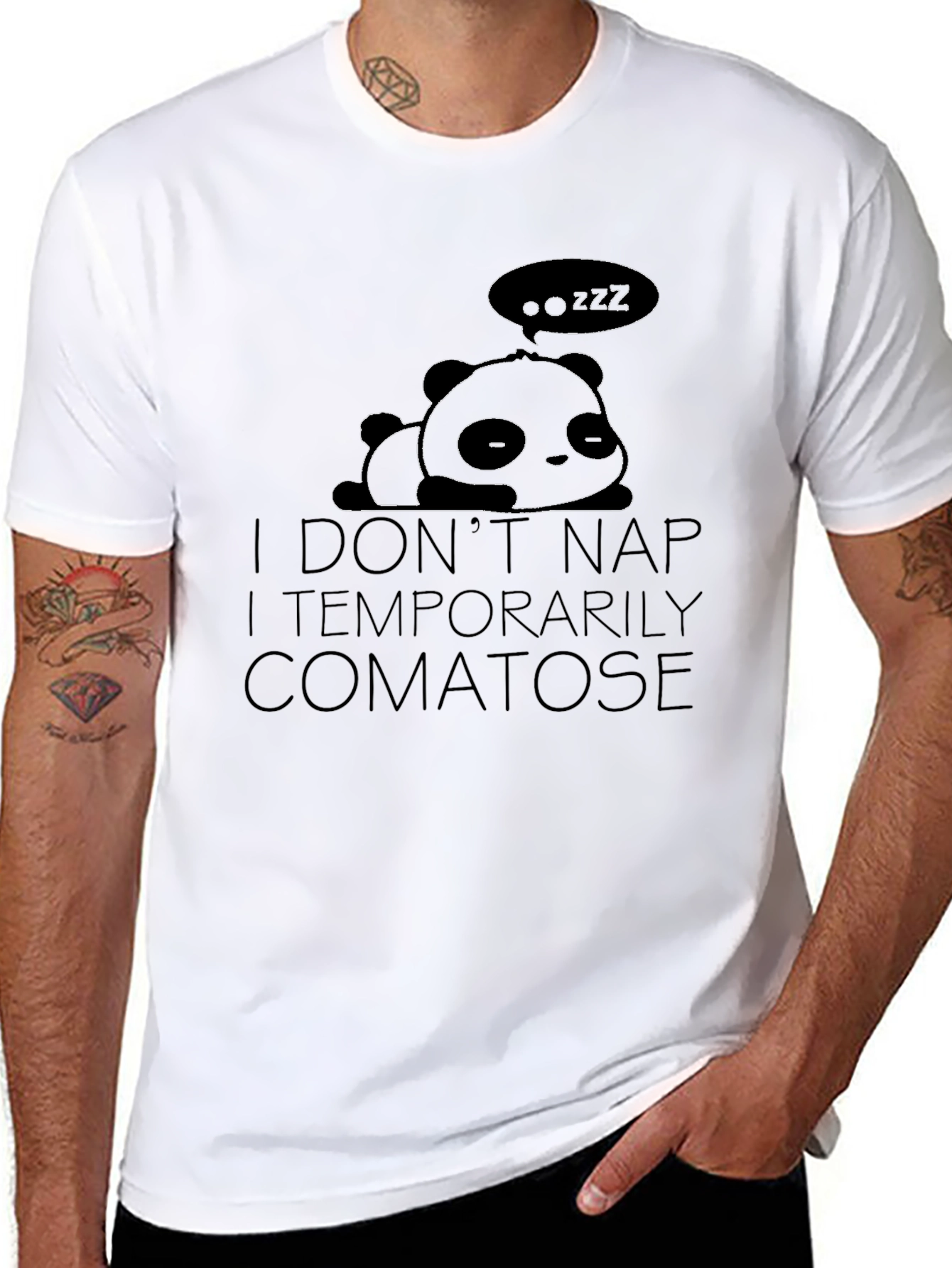 Black Funny Panda "I Don't Nap" Graphic T-Shirt view 8