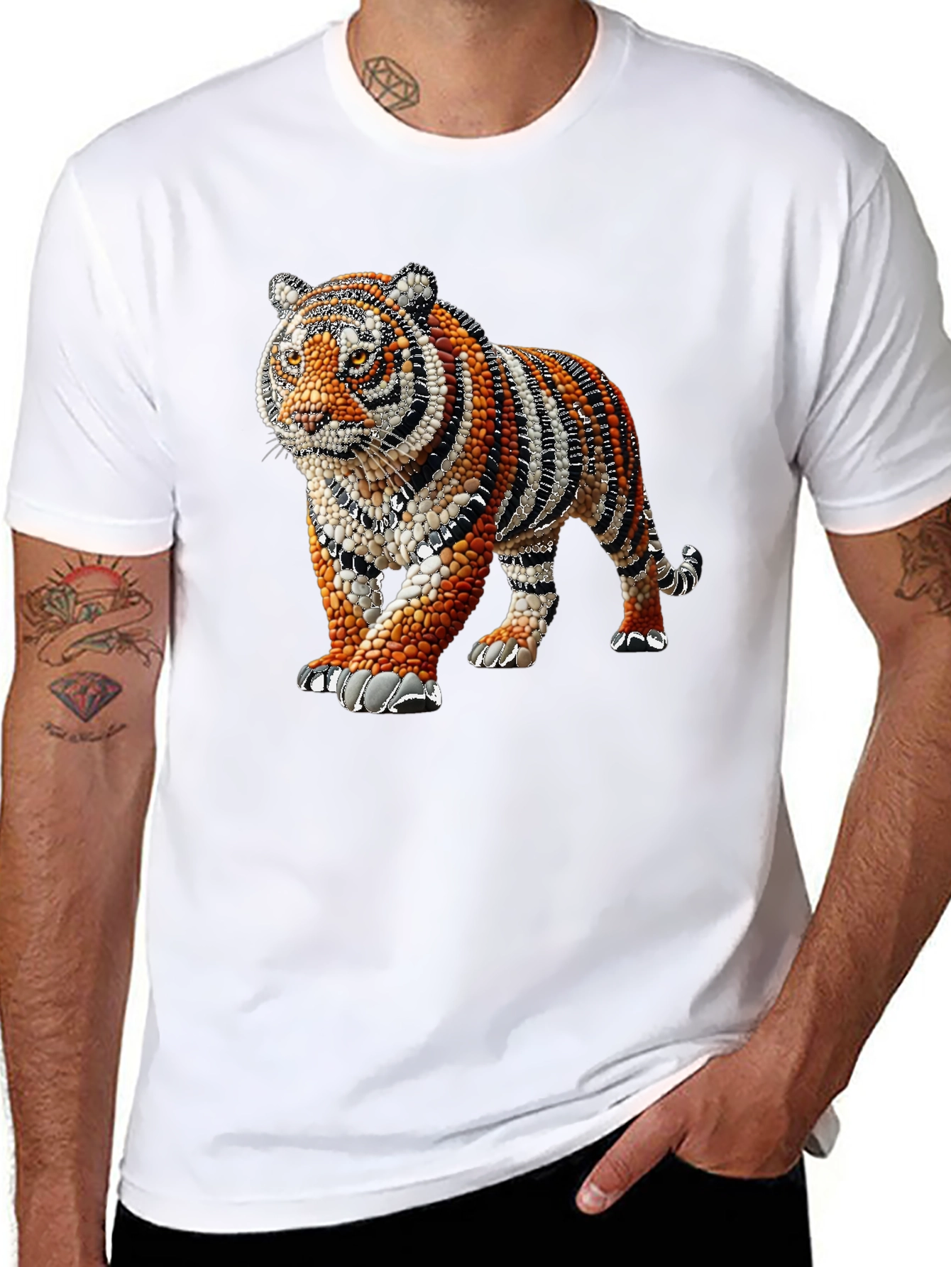 Black Tiger Art Graphic Black T-Shirt view 8