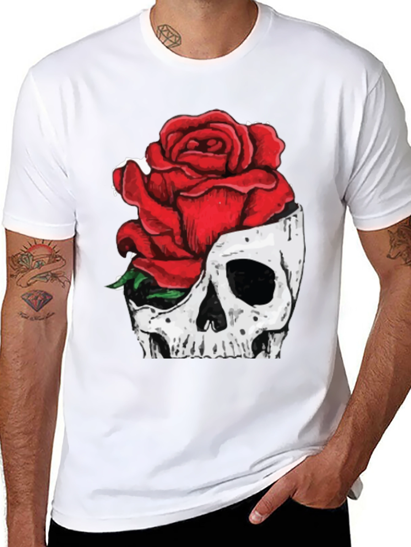 Black Skull & Rose Graphic Tee - Black view 8