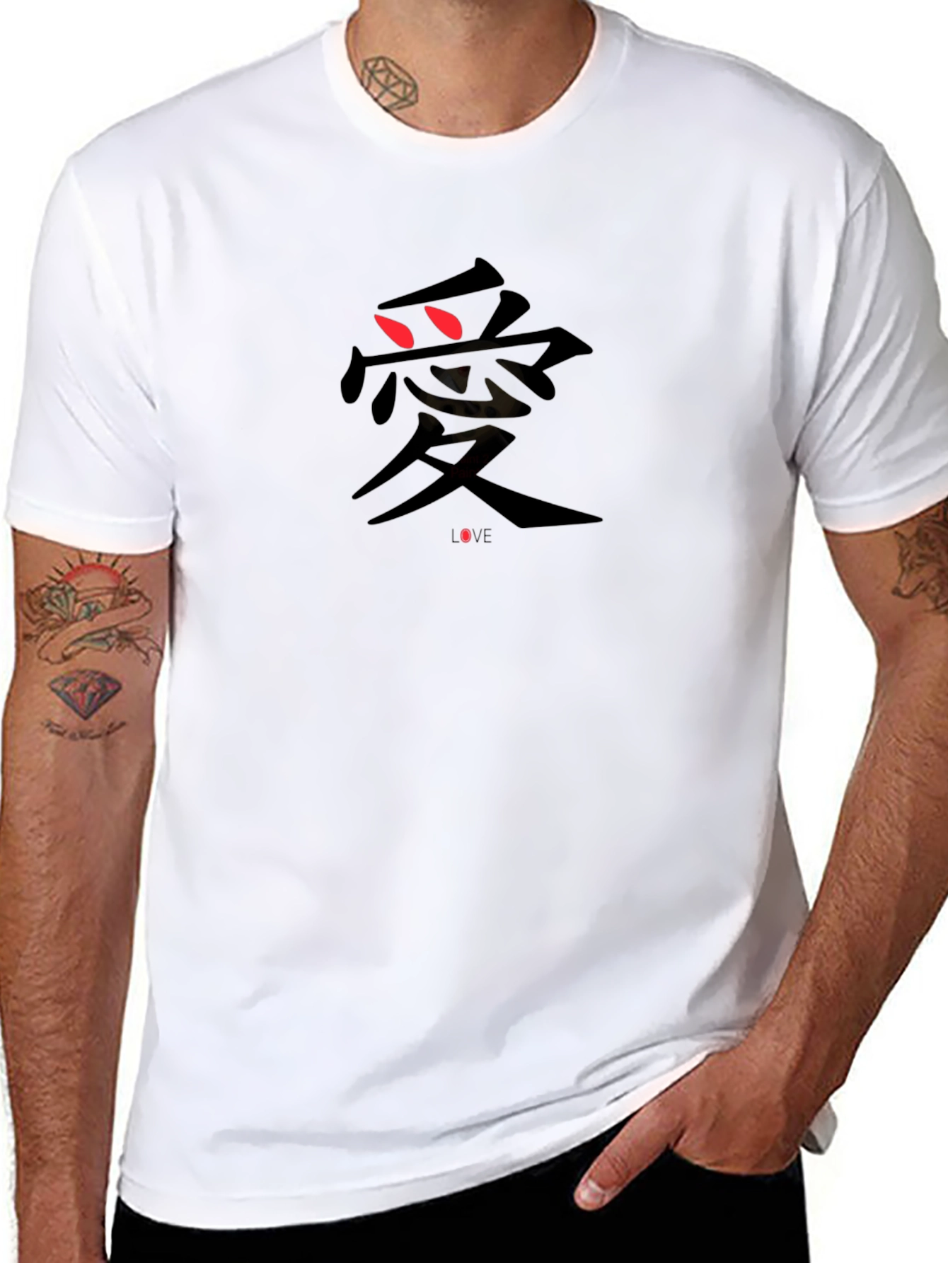 Black Love Kanji Black T-Shirt view 8