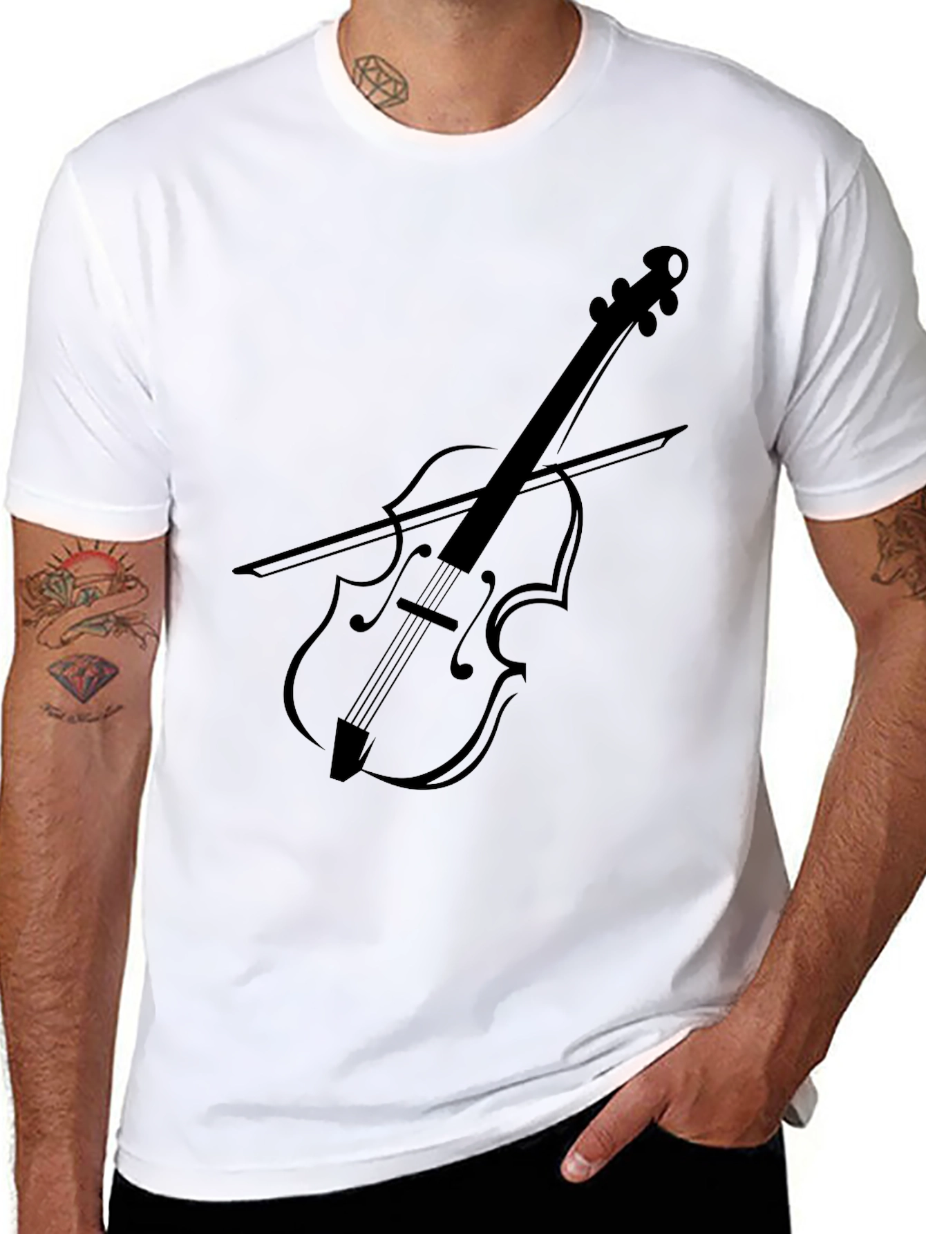 Black Musical Violin Graphic Tee - Black view 8