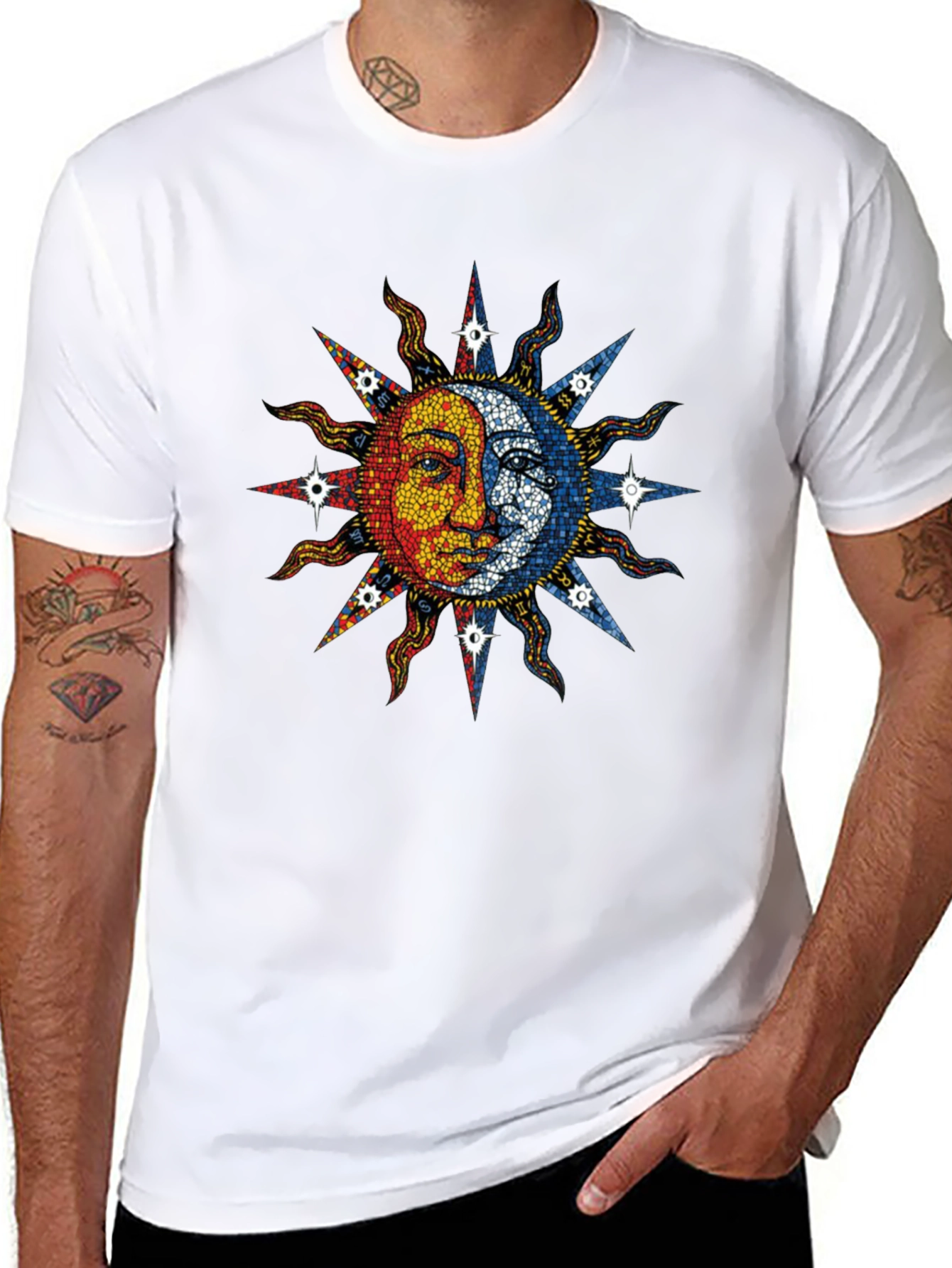 Black Celestial Sun and Moon Graphic Tee - Black Cotton Blend view 8