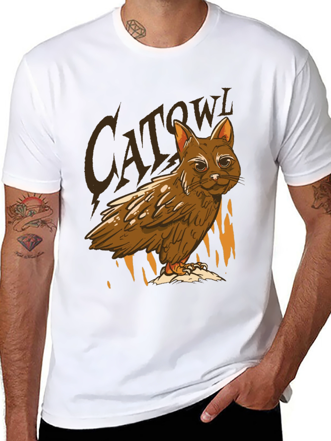 Black Cat Owl Hybrid T-Shirt - Funny Animal Tee view 8