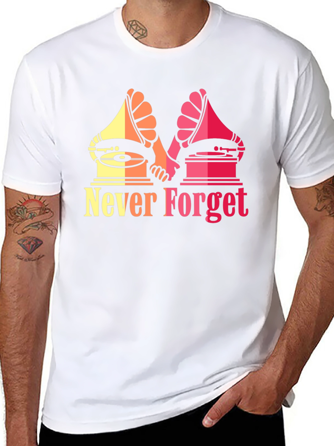 Black Retro Music Never Forget Graphic T-Shirt view 8