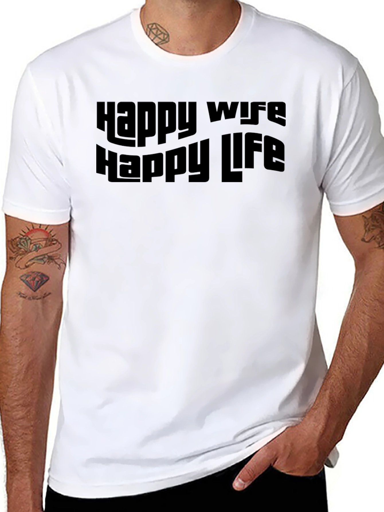 Black Happy Wife Happy Life Black Graphic Tee view 8