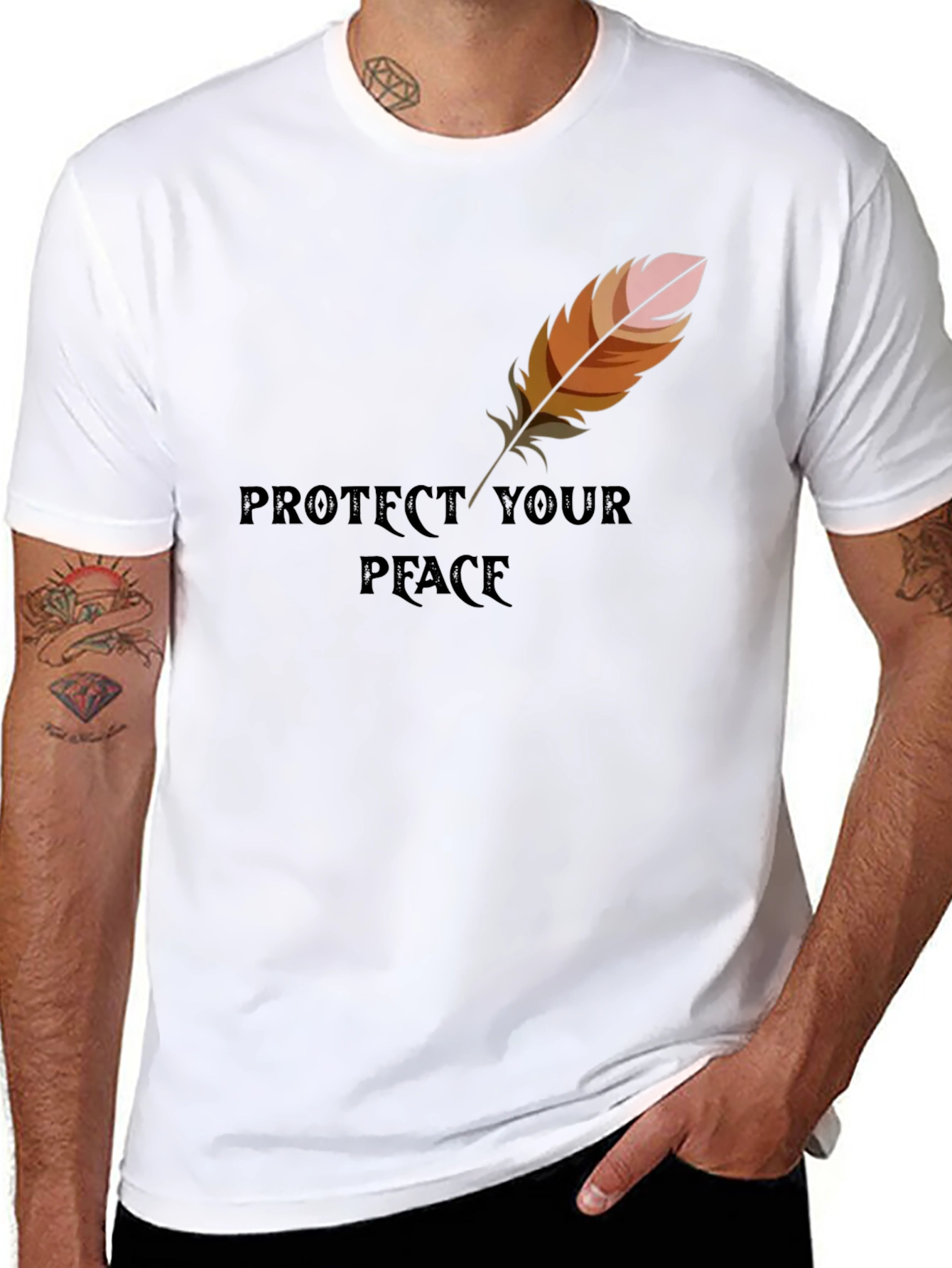 Black Protect Your Peace Feather Graphic Tee - Casual Comfort view 8