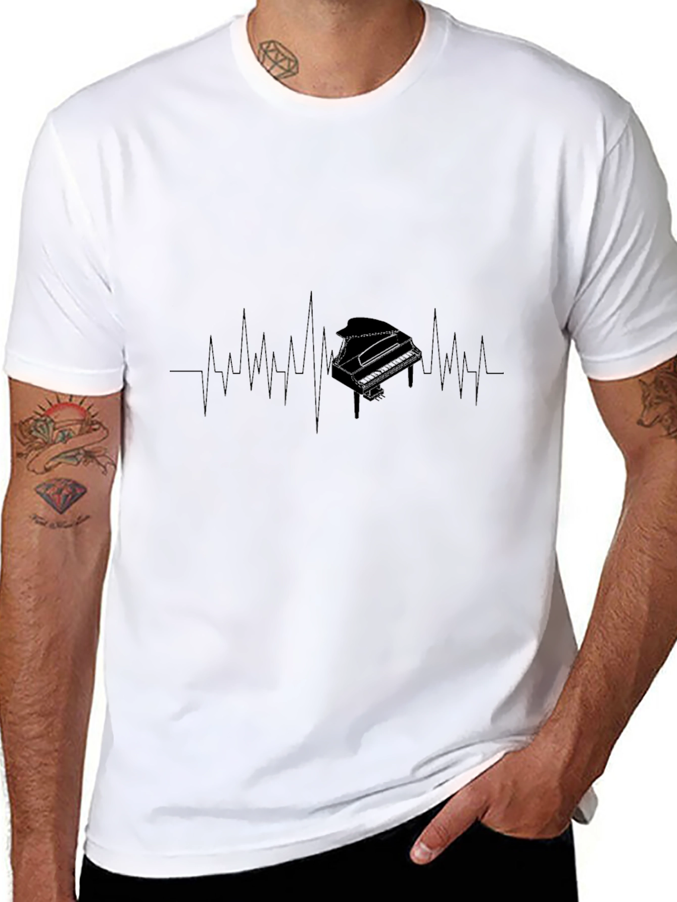 Black Piano Heartbeat Graphic Tee - Musician's Black T-Shirt view 8