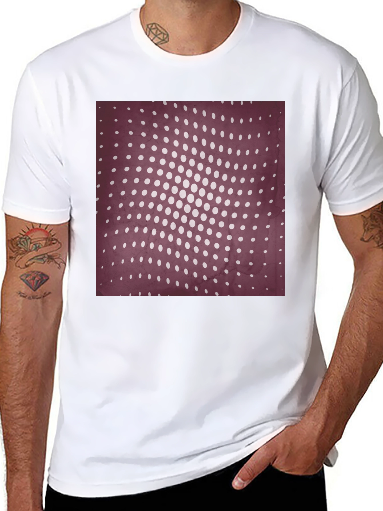 Black Retro Dot Pattern Black T-Shirt view 8