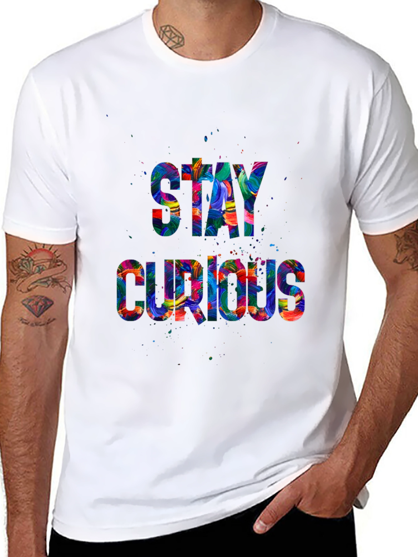 Black Stay Curious Graphic T-Shirt - Vibrant Design view 8