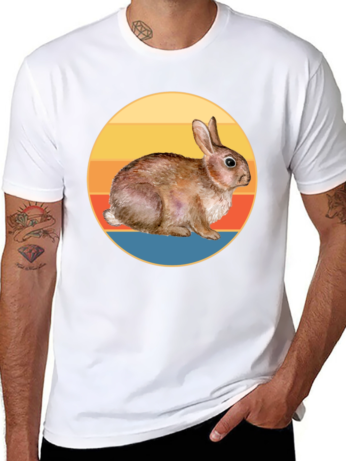 Black Vintage Rabbit Sunset T-Shirt - Soft Cotton Blend view 8