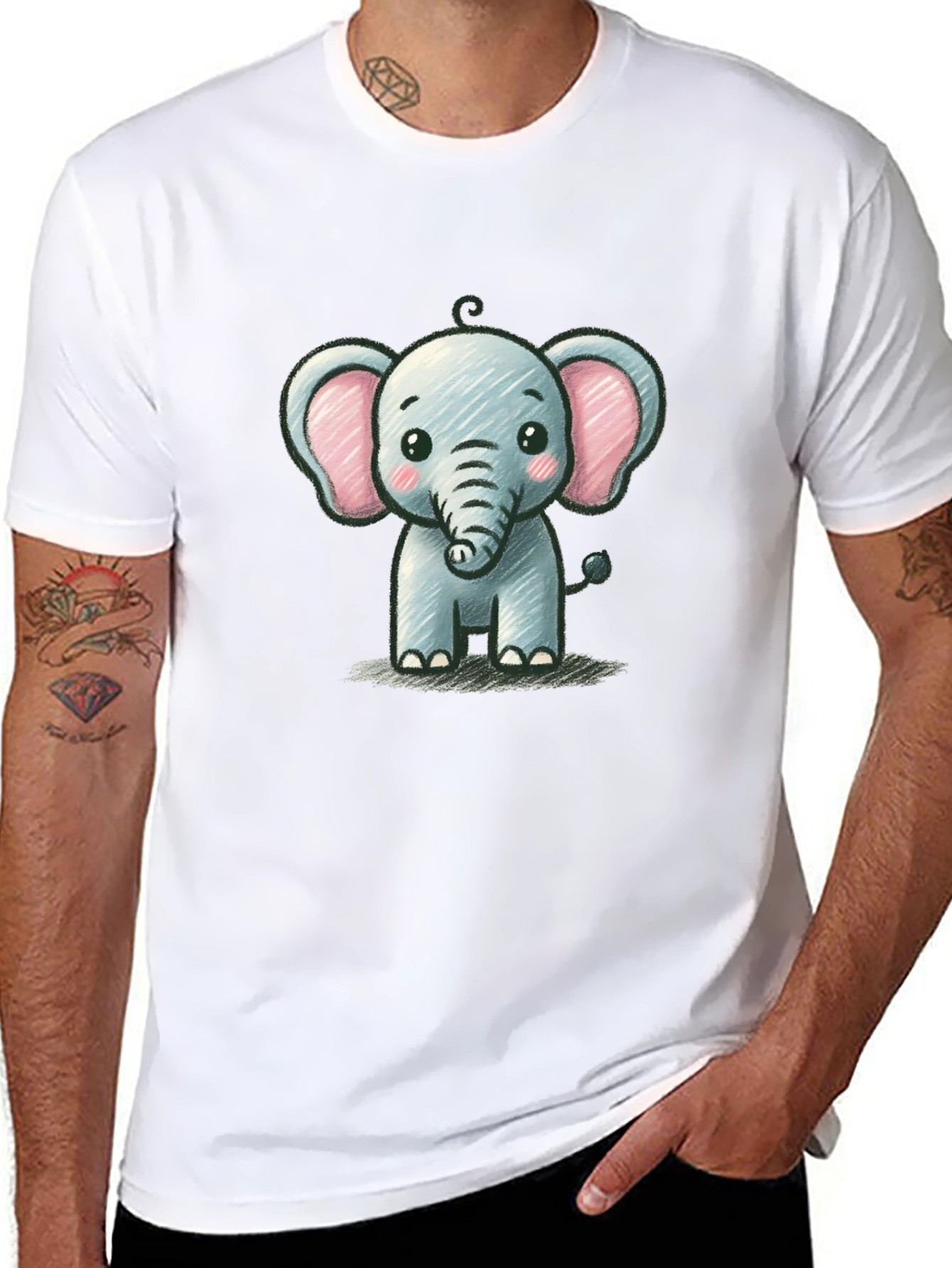 Black Cute Elephant Graphic Tee - Black Unisex T-Shirt view 8