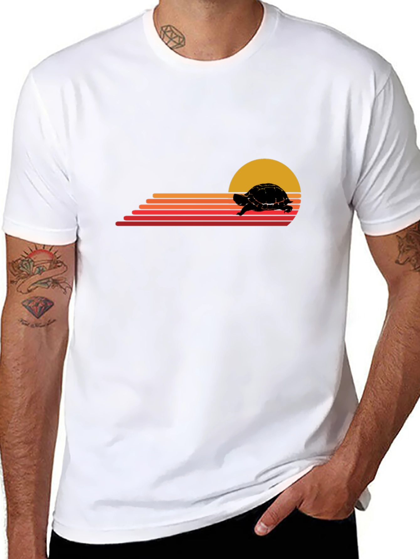 Black Retro Turtle Sunset Graphic Tee view 8