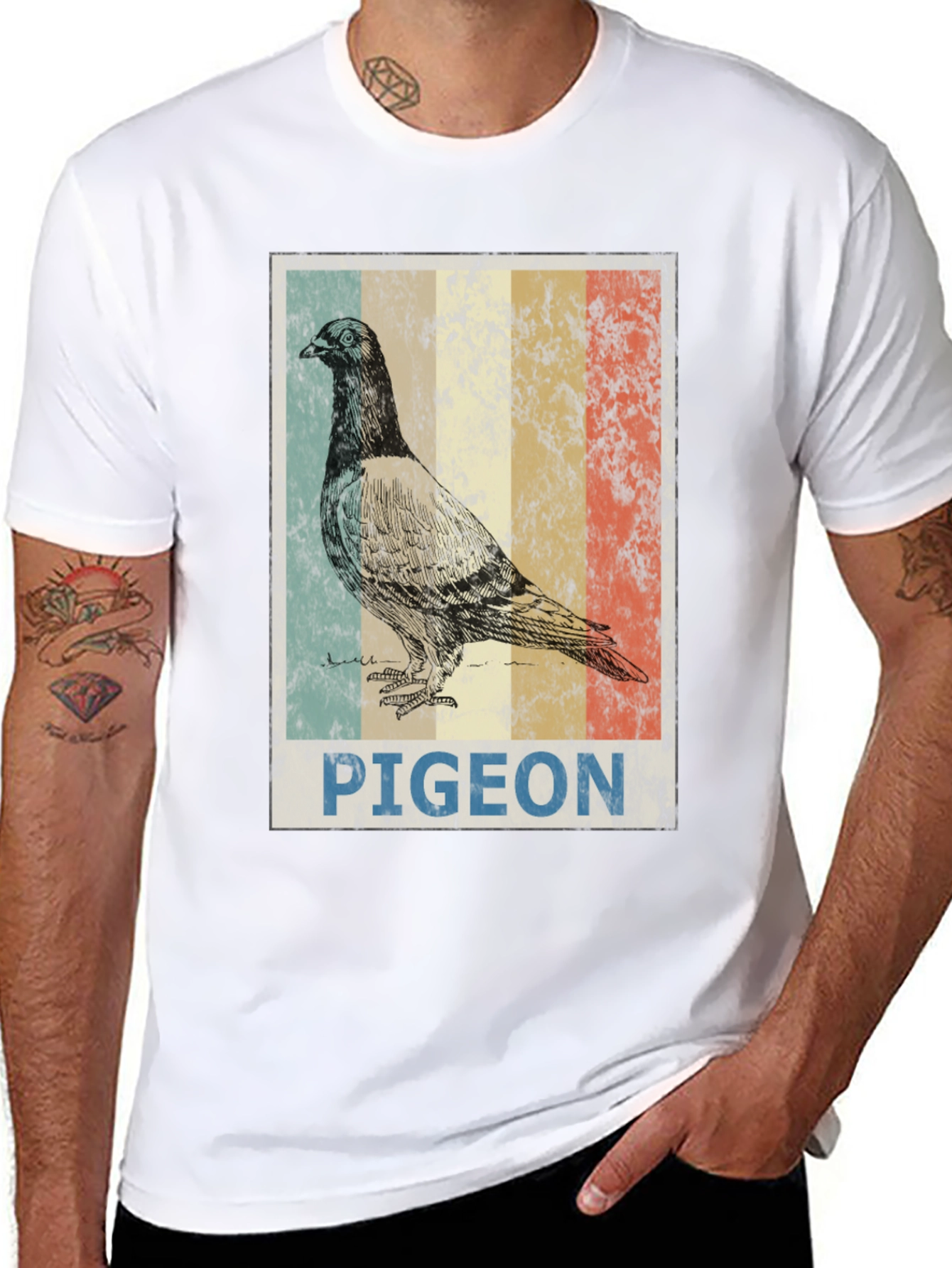 Black Vintage Pigeon Graphic T-Shirt - Cool Bird Design view 8