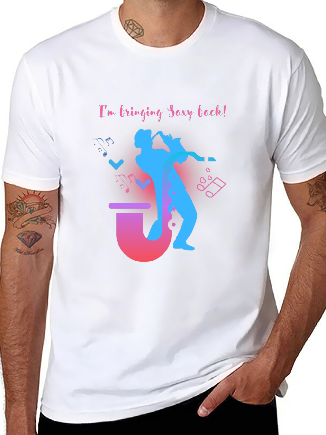 Black Saxophone Sexy Back Graphic T-Shirt view 8