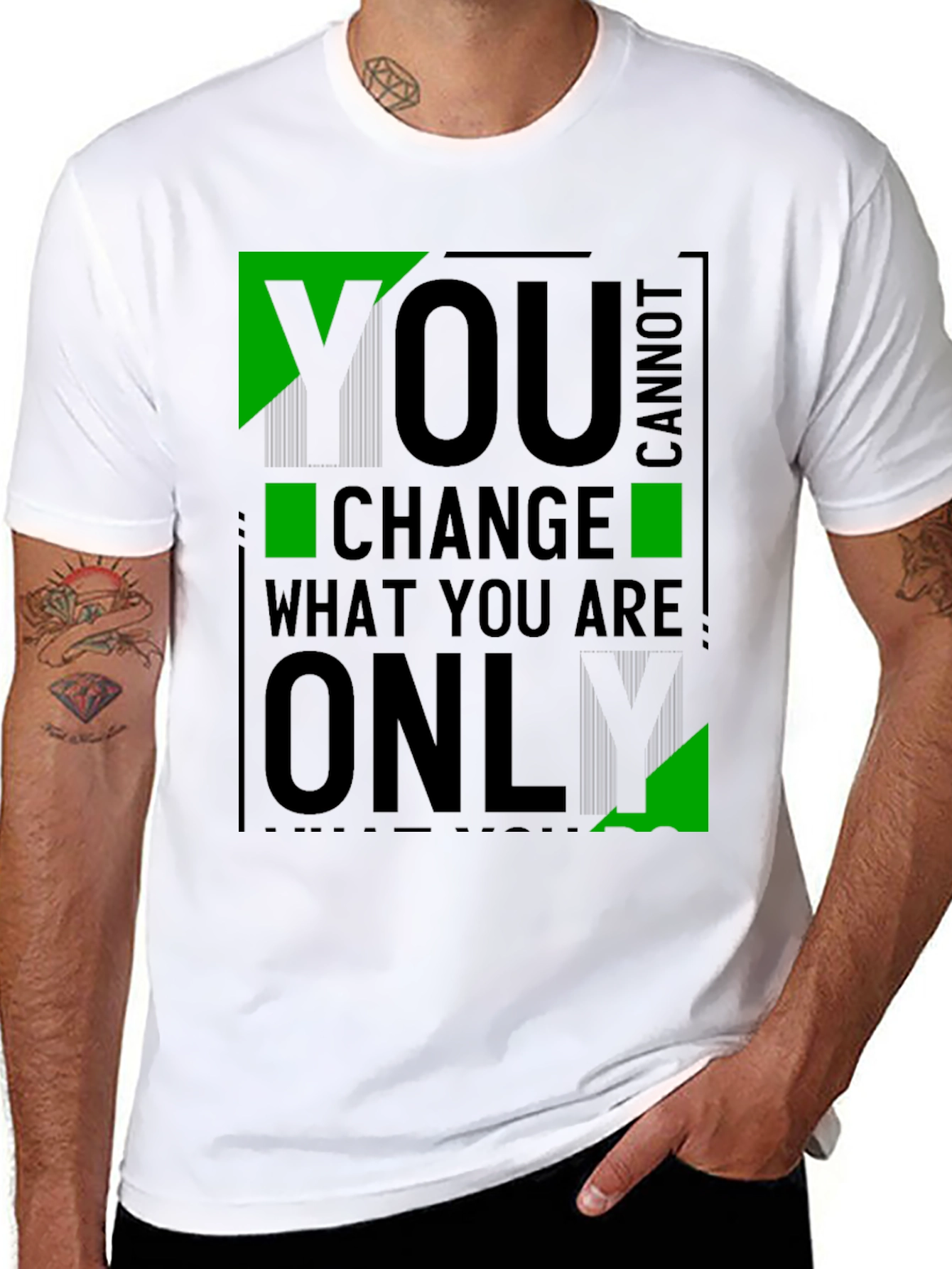 Black Men's "You Cannot Change What You Are Only" Graphic Tee view 8