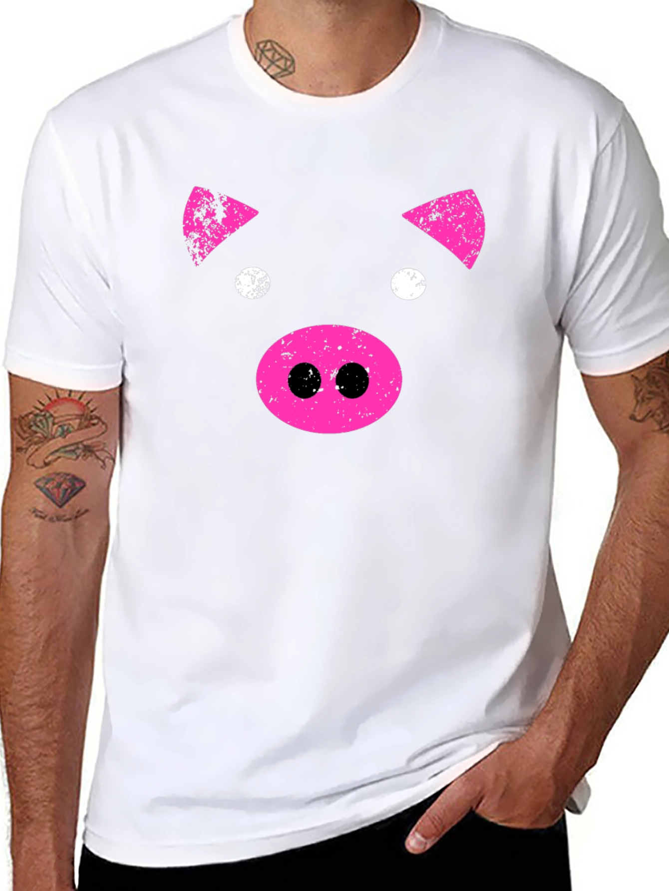 Black Pink Pig Graphic Tee - Black Casual T-Shirt view 8