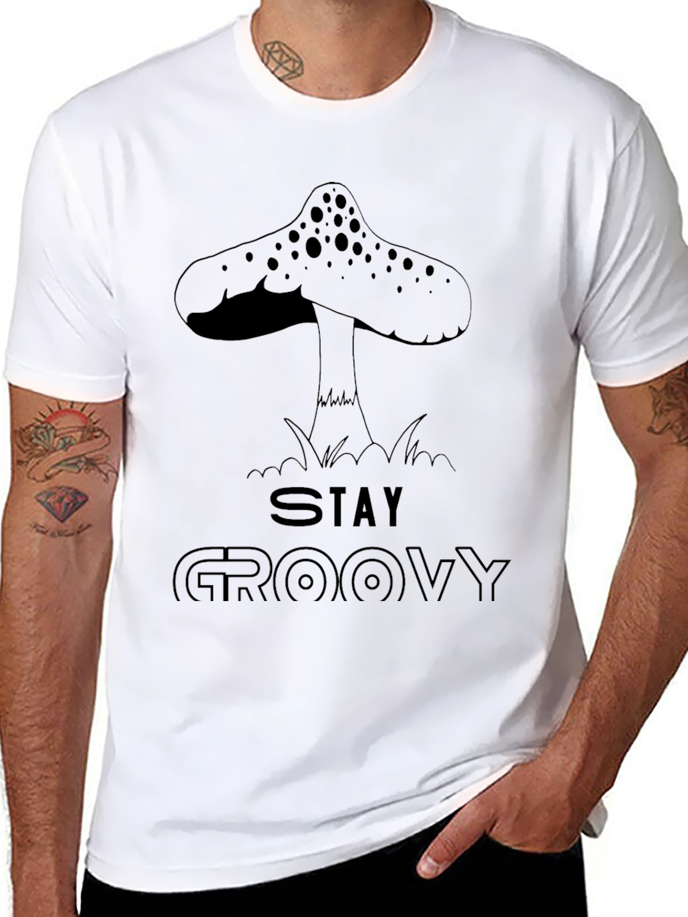 Black Stay Groovy Mushroom Graphic Tee - Black view 8