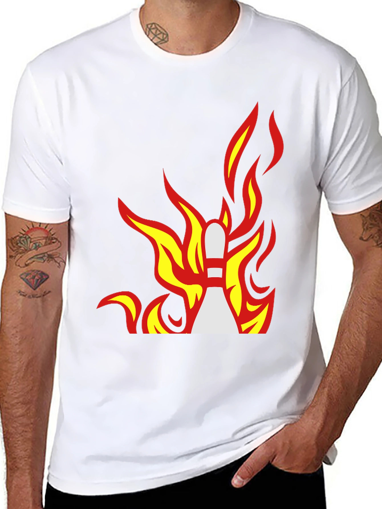 Black Flaming Bowling Pin Graphic Tee - Strike a Style! view 8