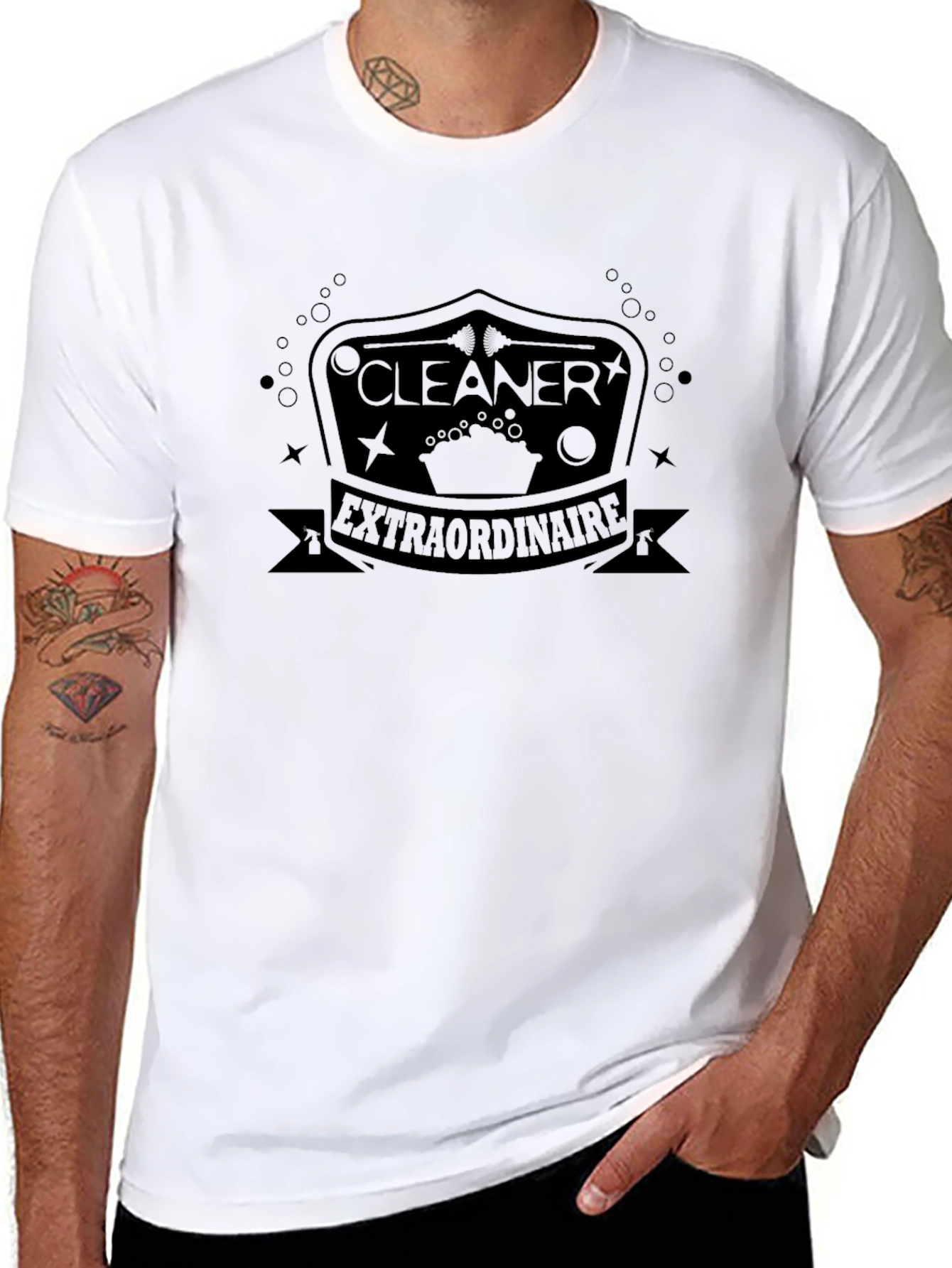 Black Cleaner Extraordinaire Graphic Tee - Black Crew Neck T-Shirt view 8