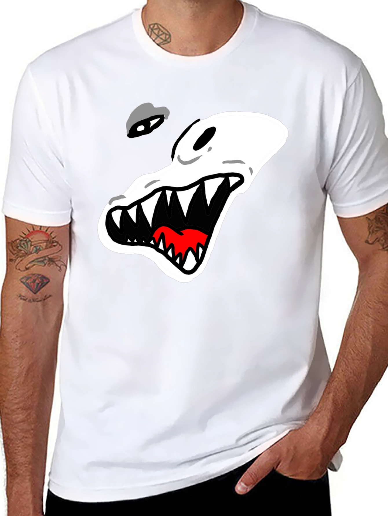 Black Men's Black T-Shirt with Cartoon Alligator Graphic view 8