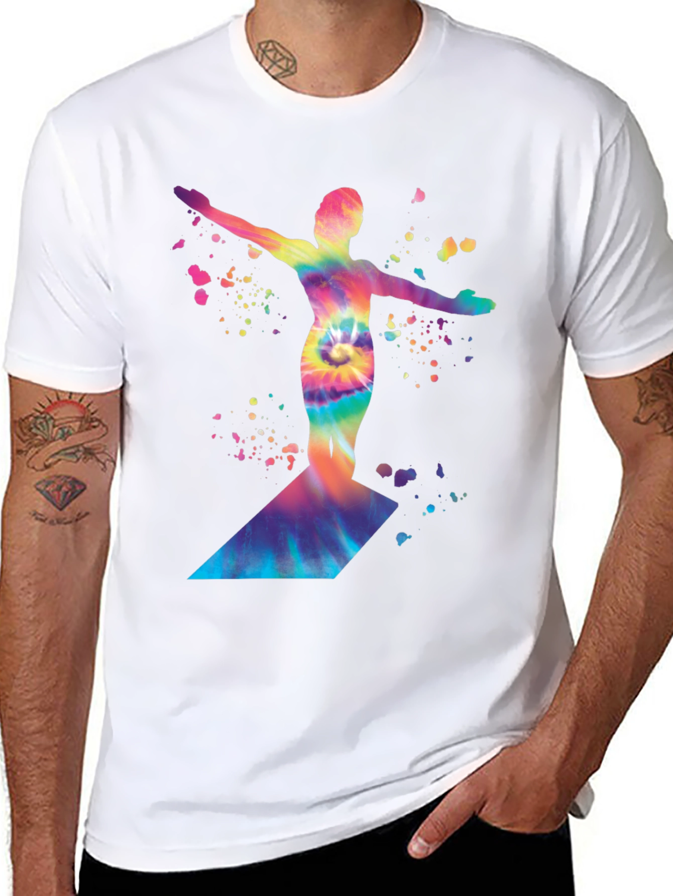Black Tie-Dye Diver Graphic Black T-Shirt view 8